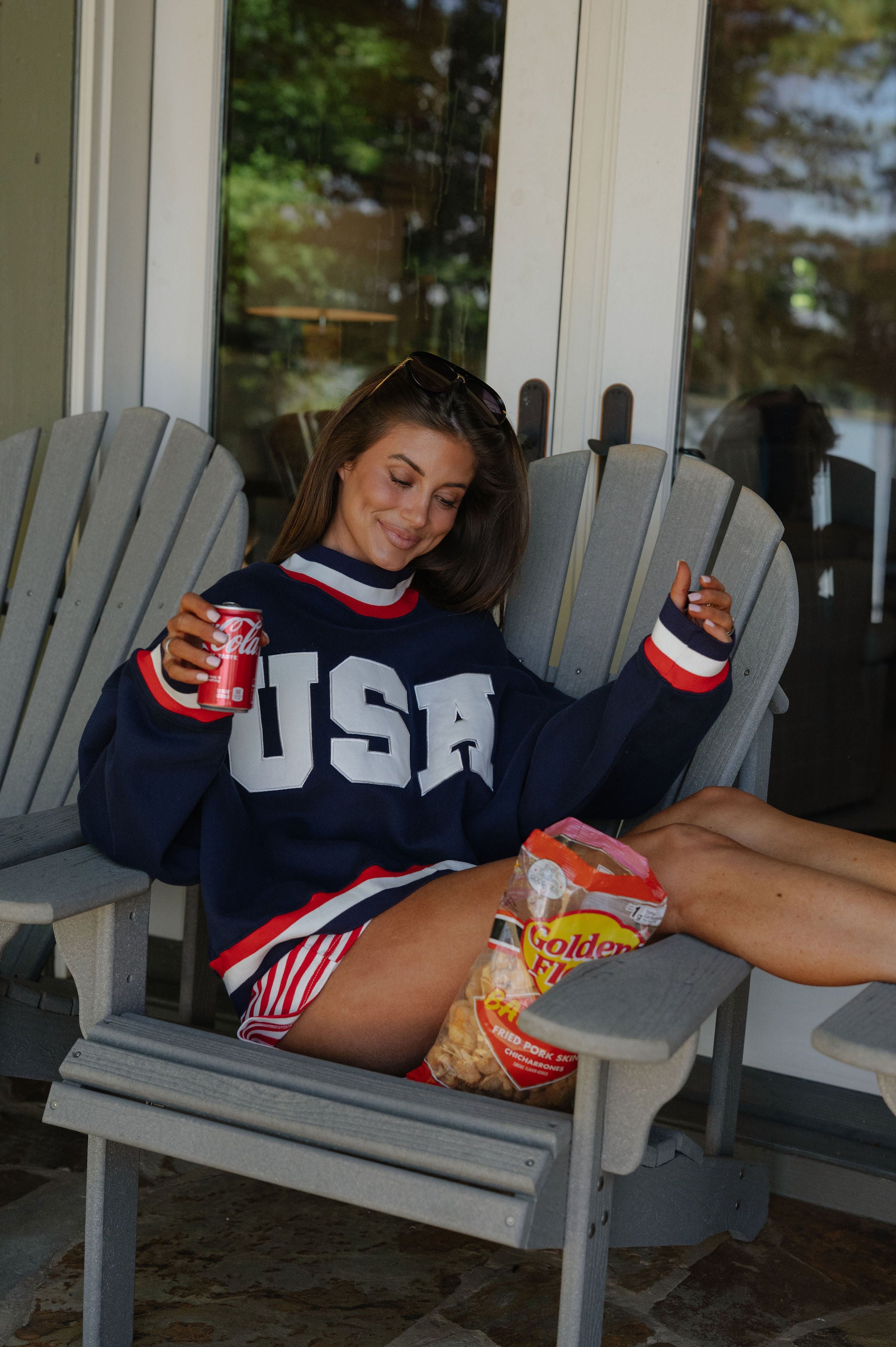 "USA" Contrast Trim Crewneck-Navy