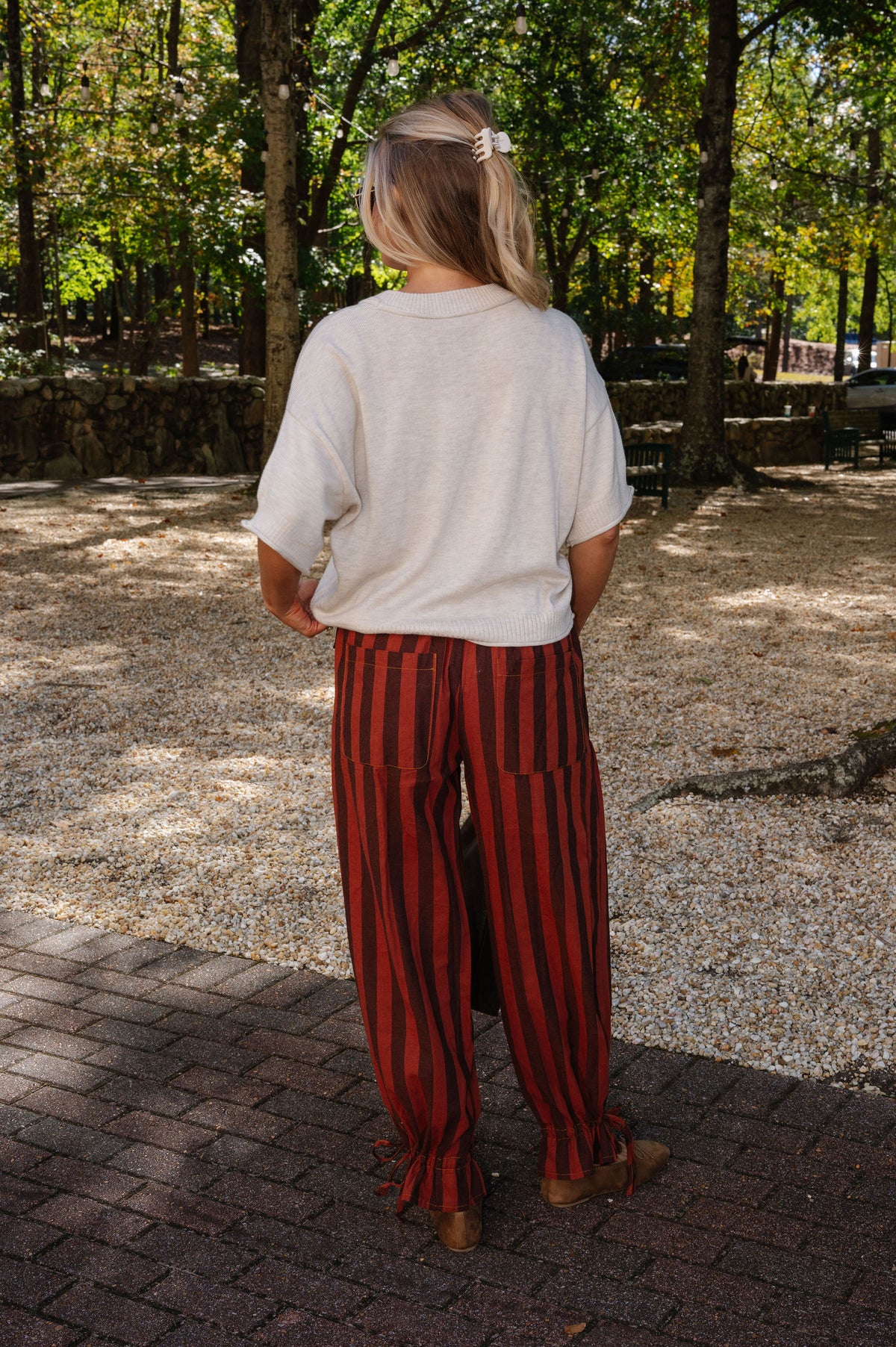 Hazel Striped Adjustable Leg Pants-Rust
