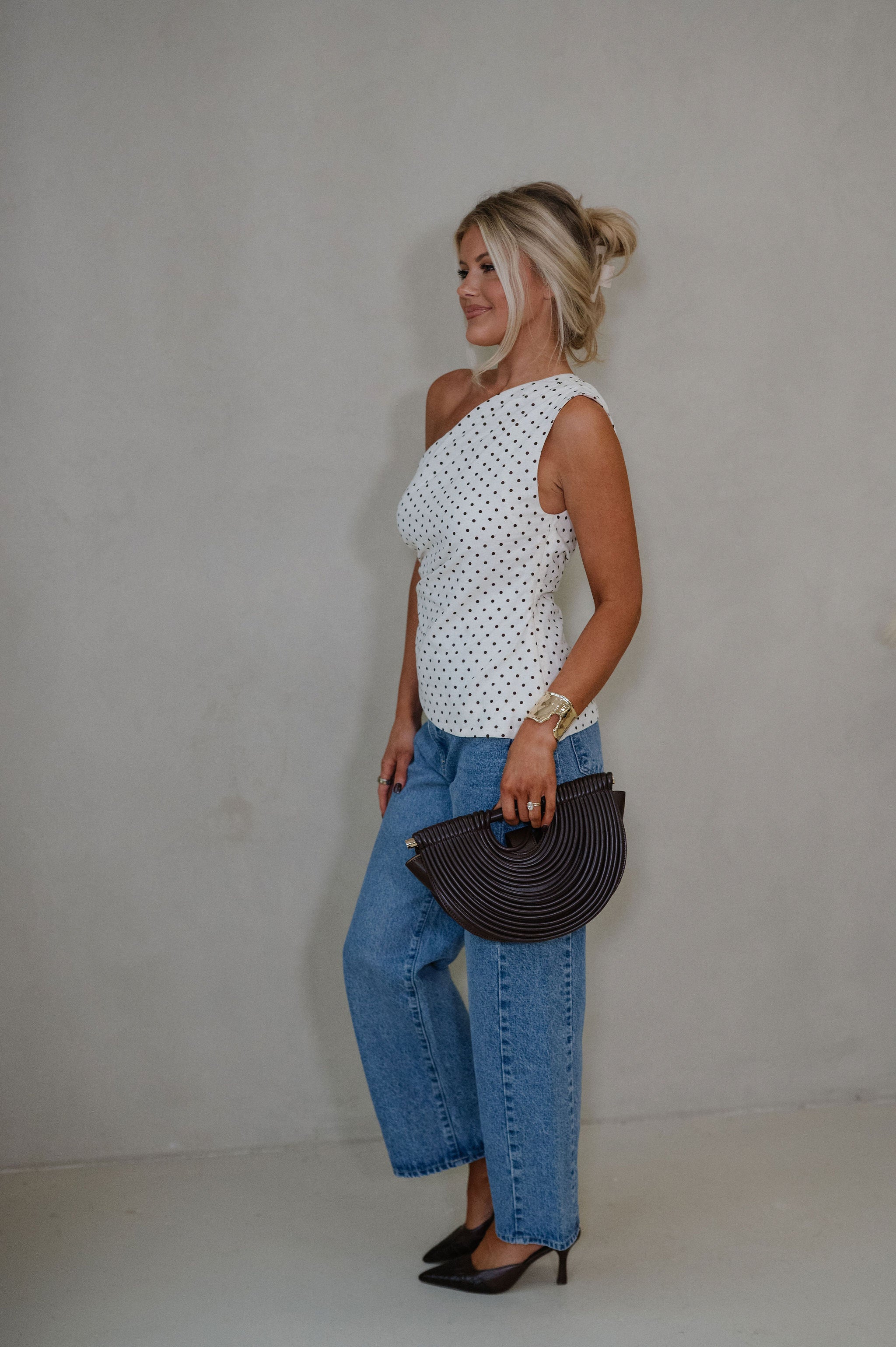 Sloane Polka Dot Top-Oatmeal/Brown