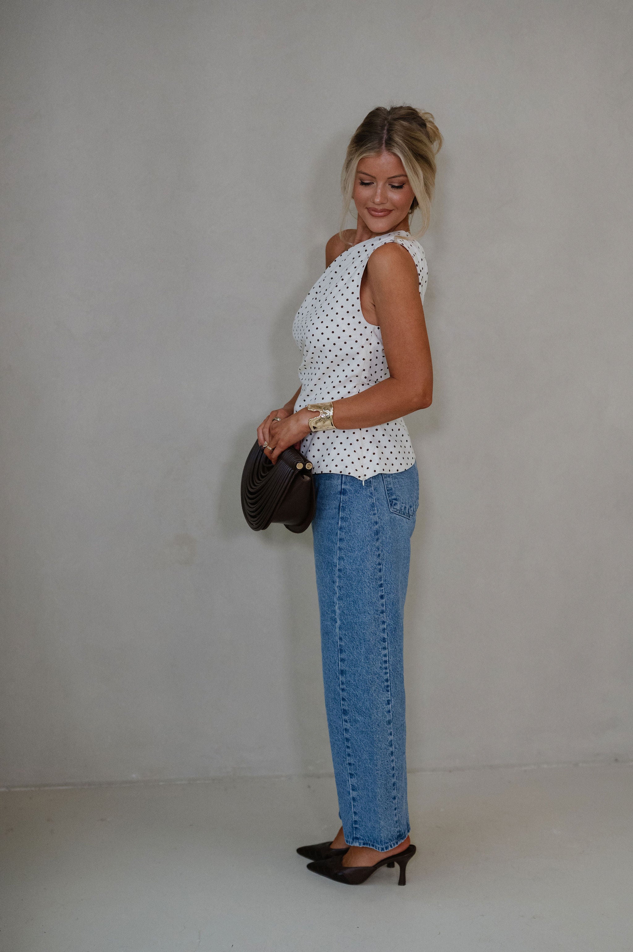 Sloane Polka Dot Top-Oatmeal/Brown