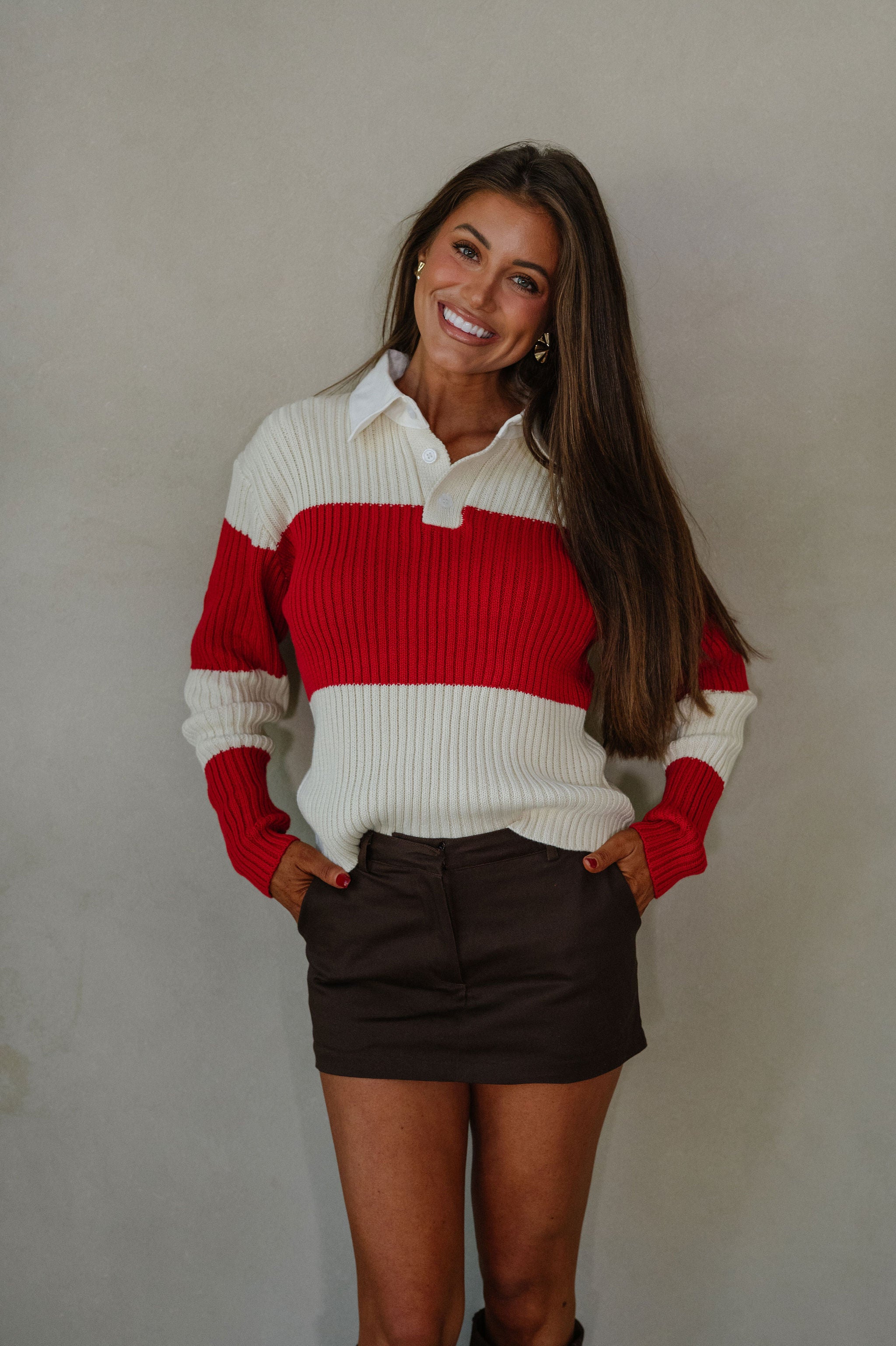 Wide Stripe Collared Sweater- Ivory