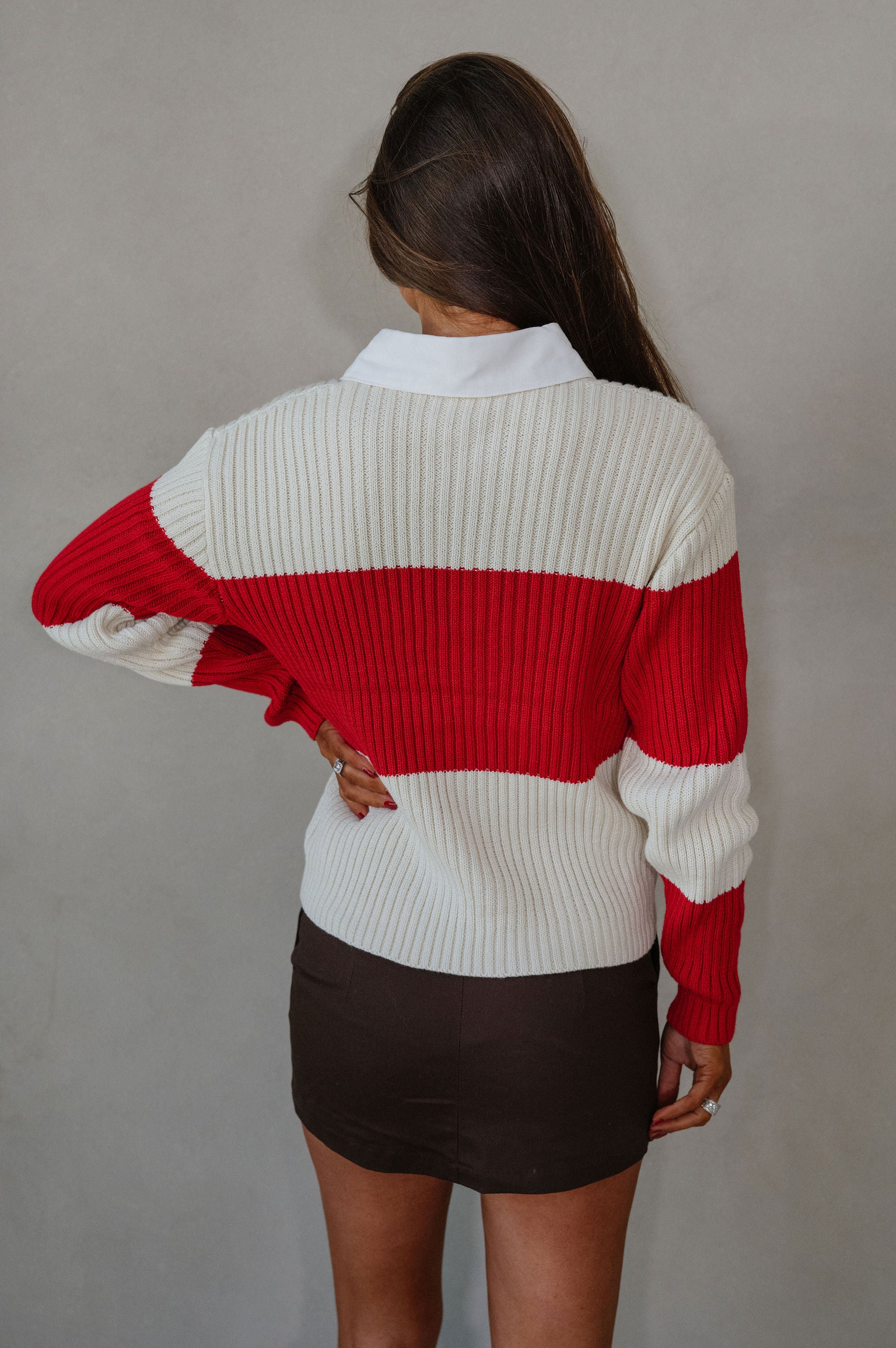 Wide Stripe Collared Sweater- Ivory