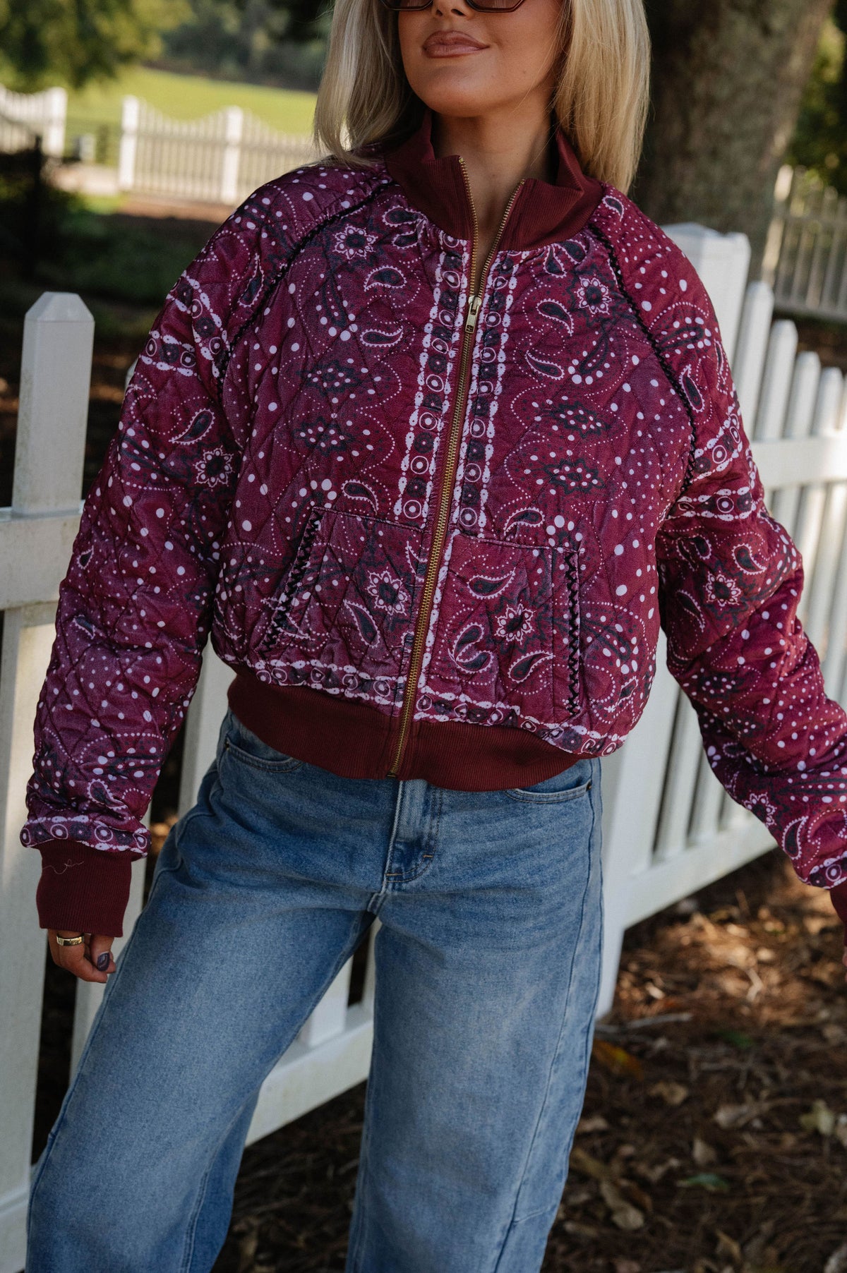 Frankie Quilted Jacket-Red Multi