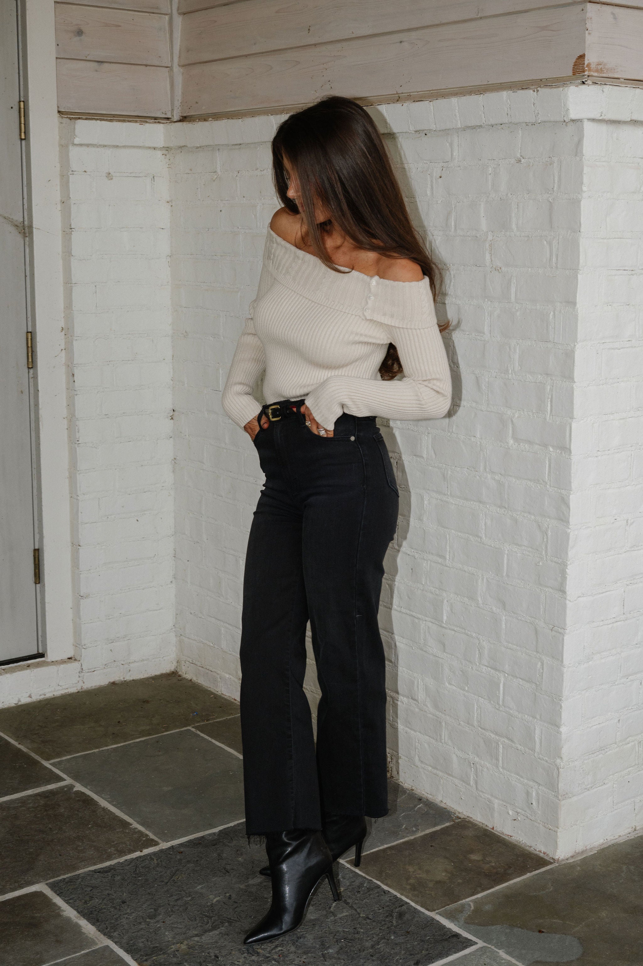 Lottie OTS Cable Knit Top-Beige