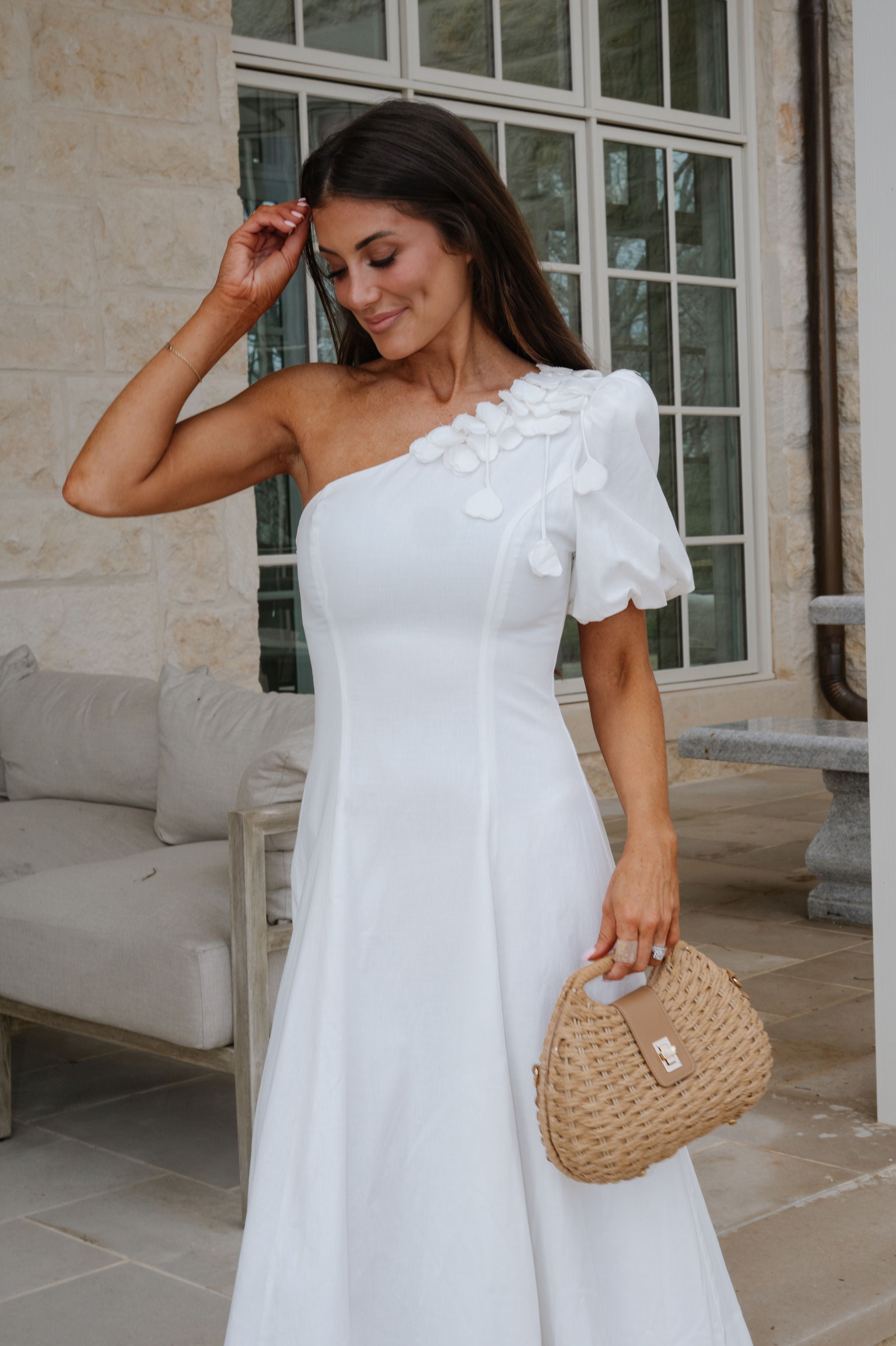 Floral Embellished Midi Dress-Off White