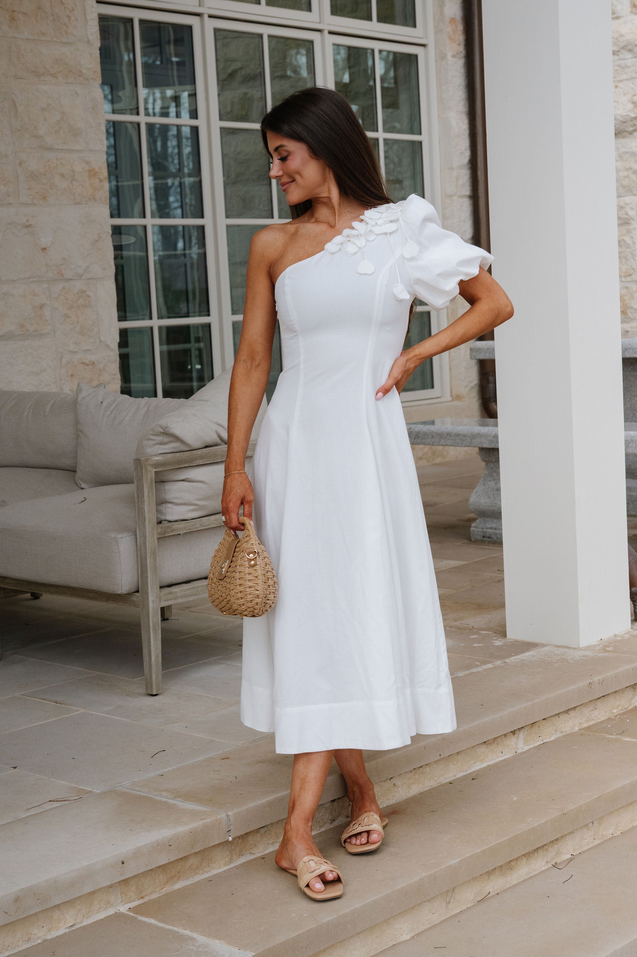 Floral Embellished Midi Dress-Off White