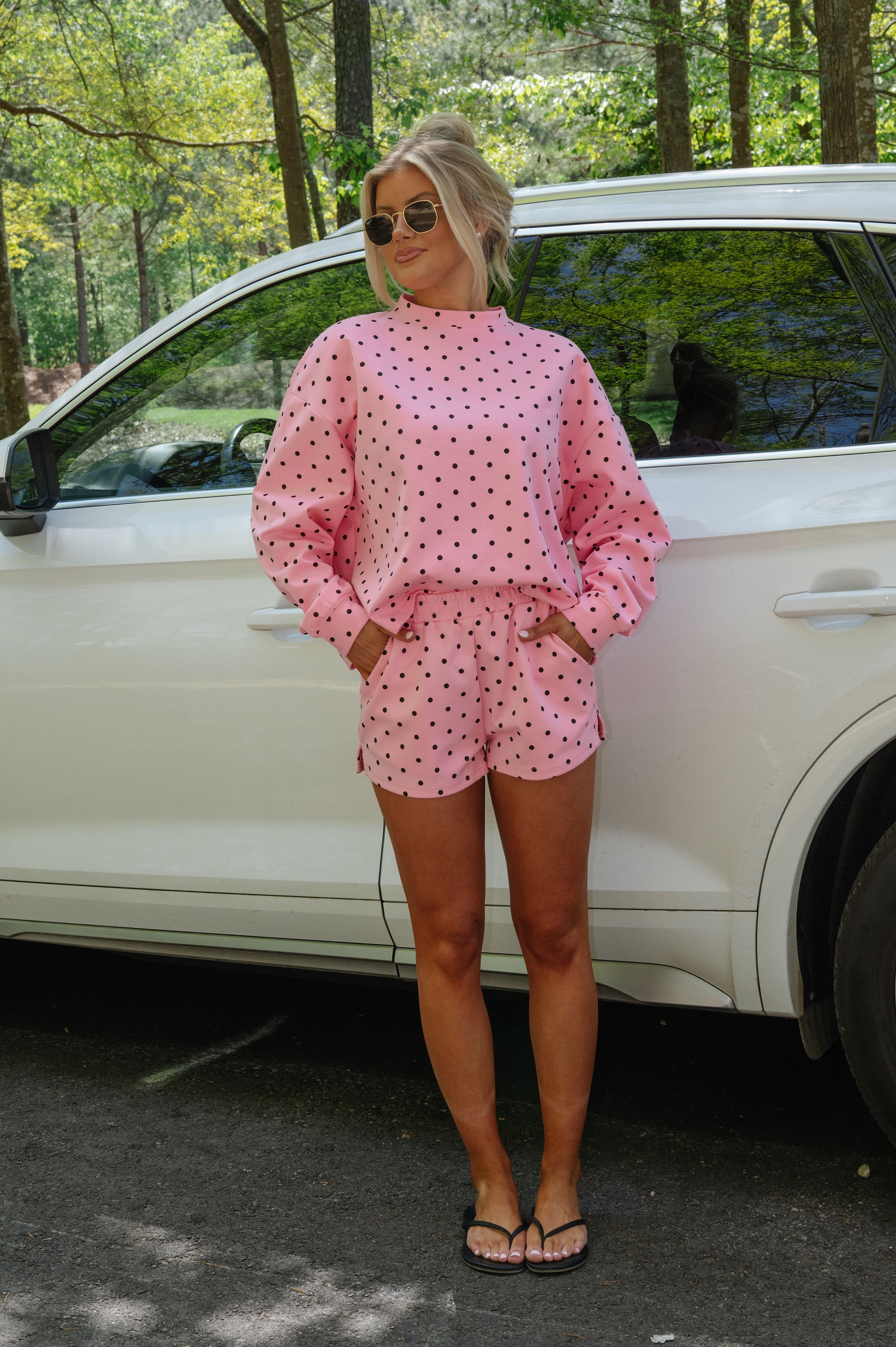 Jen Polka Dot Shorts Set-Pink