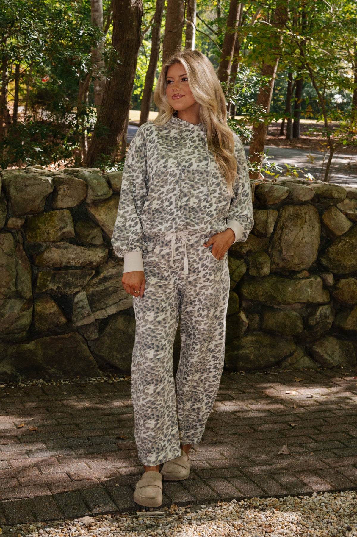 French Terry Animal Print Barrel Pants
