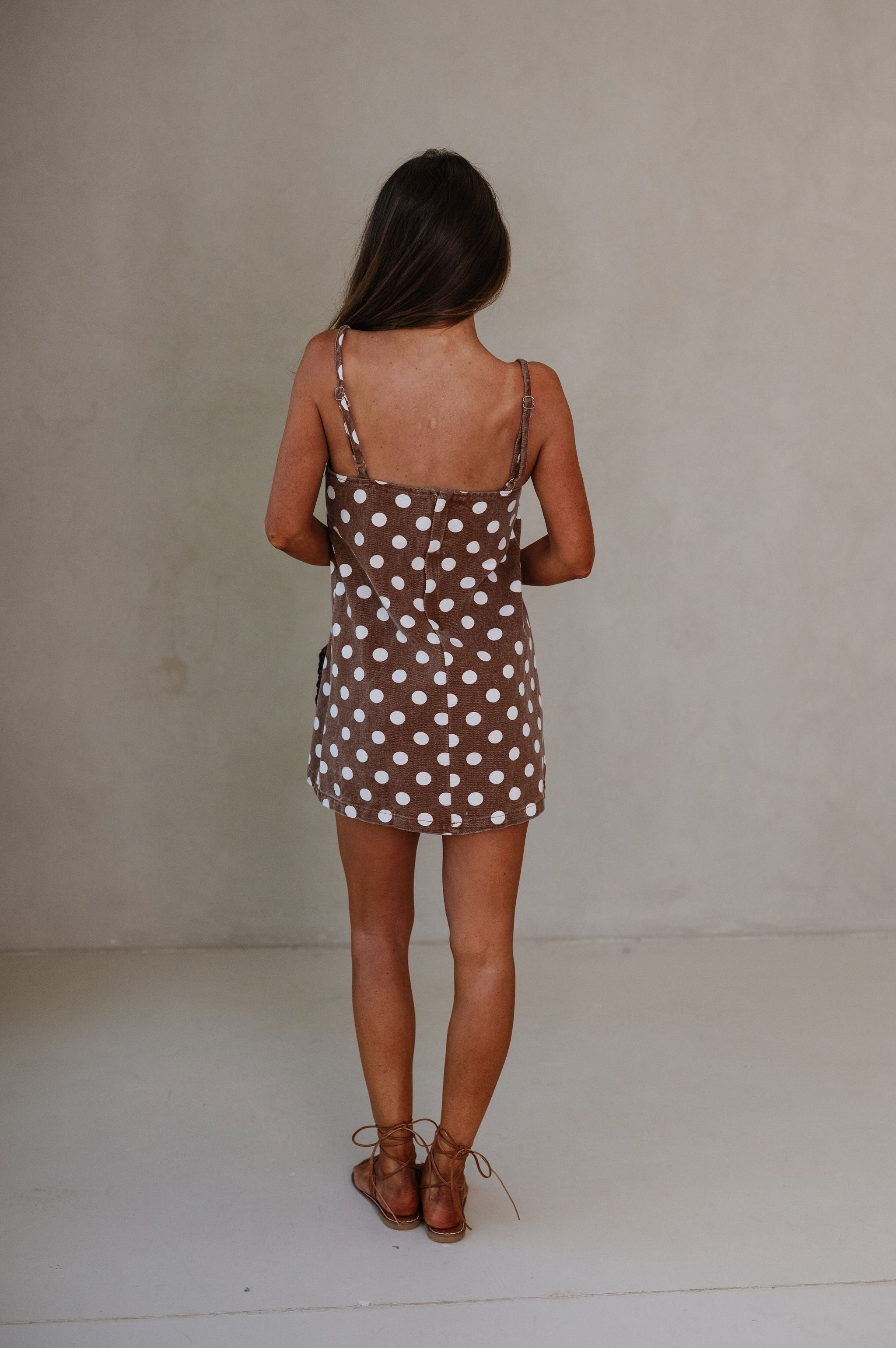 Corinne Polka Dot Mini Dress-Brown/Ivory