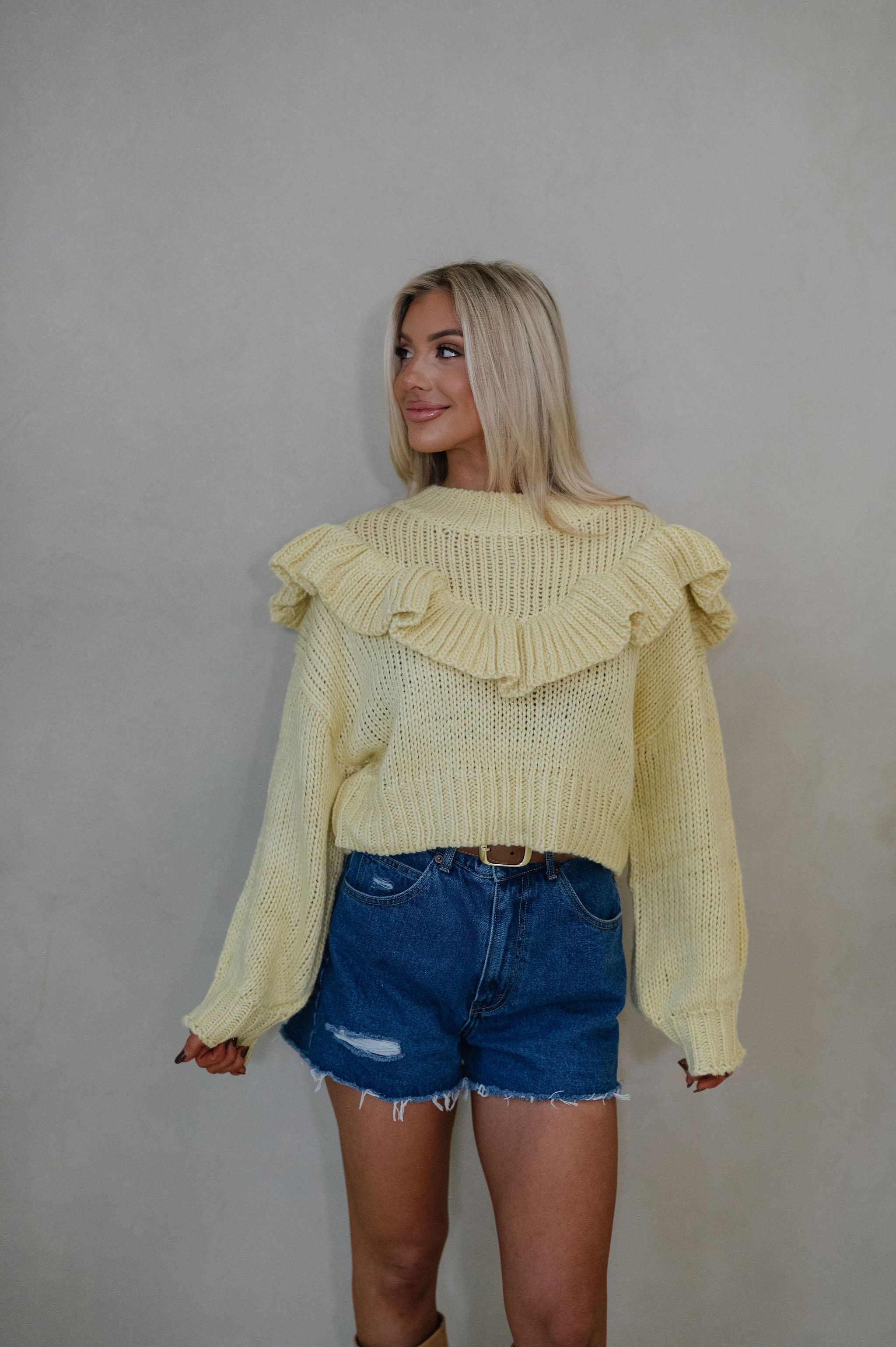 Vera Ruffle Sweater-Yellow
