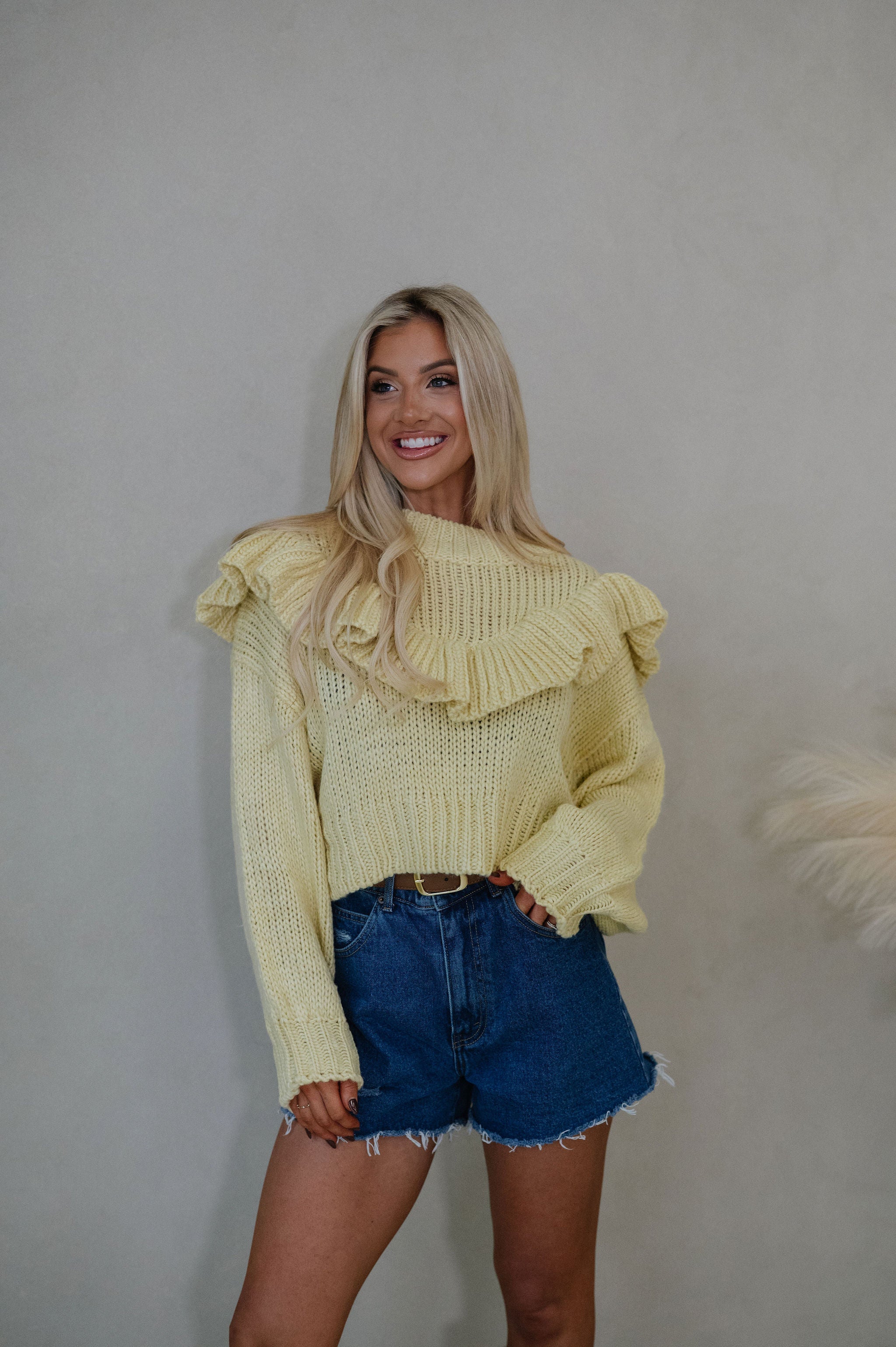 Vera Ruffle Sweater-Yellow