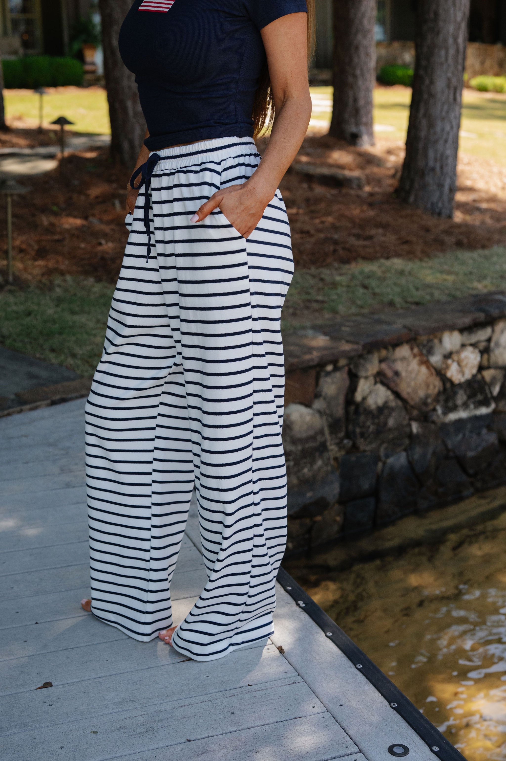 Colleen Striped Pants-White/Navy