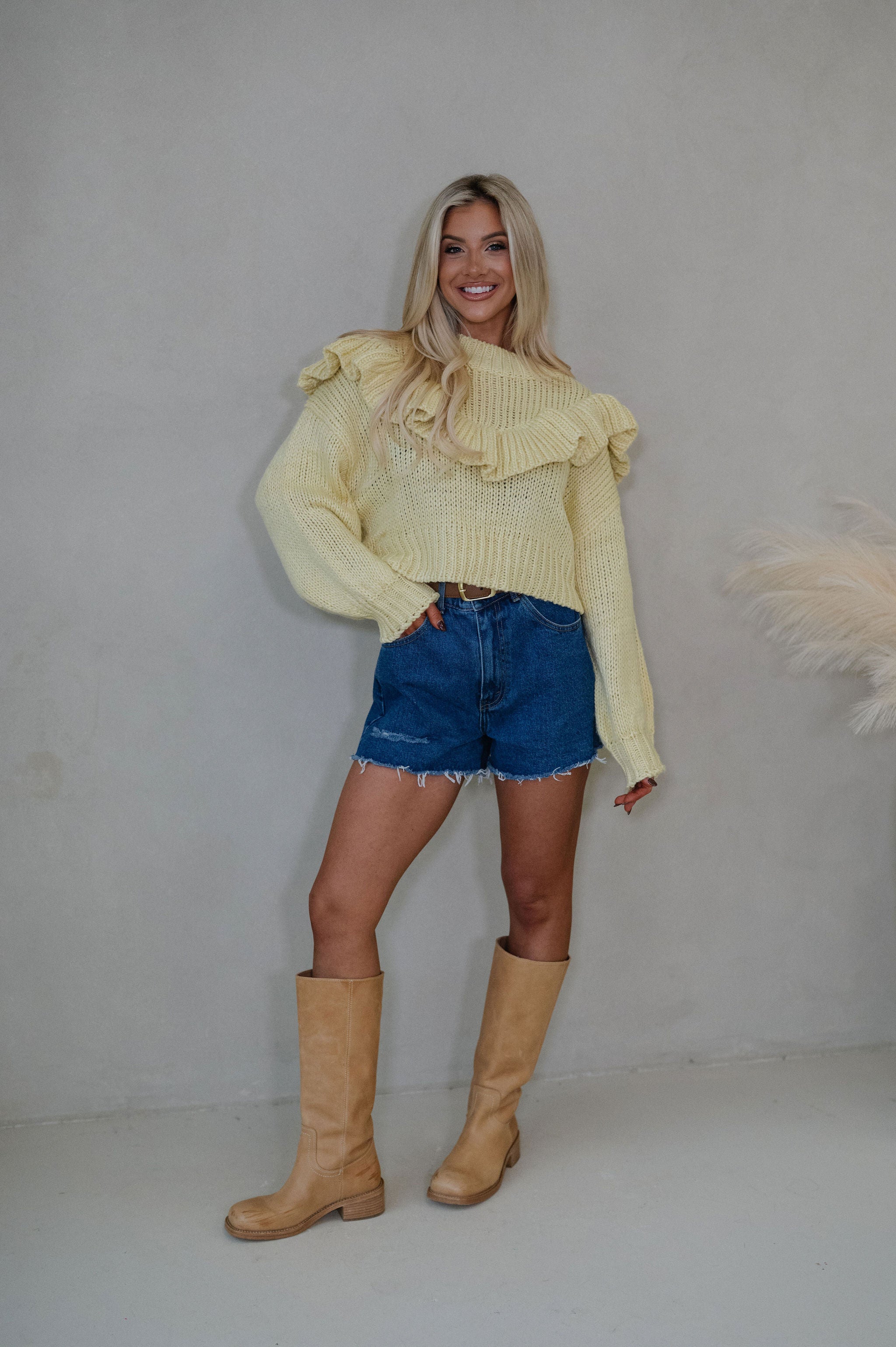 Vera Ruffle Sweater-Yellow