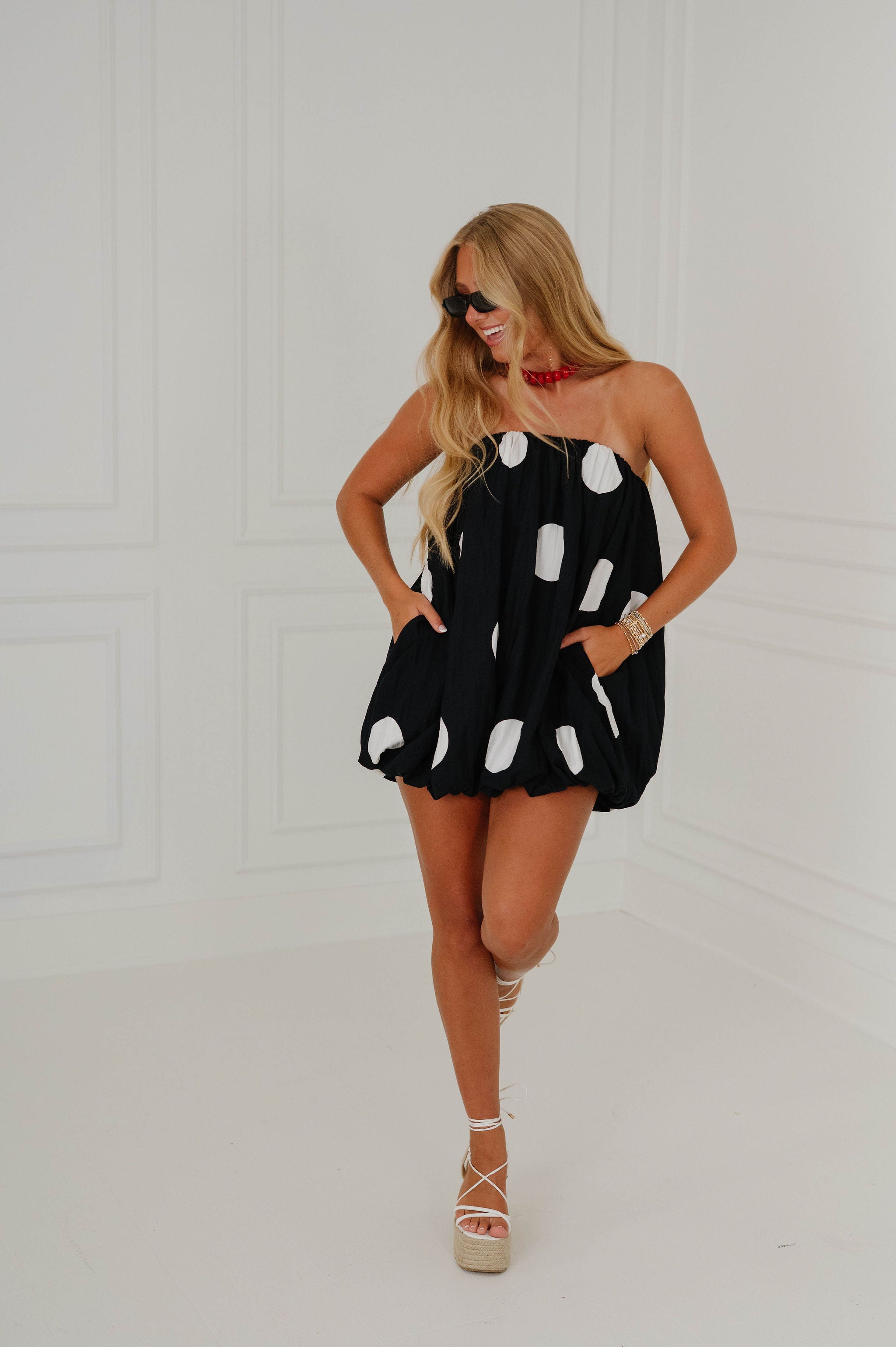 Samantha Polka Dot Bubble Dress-Black