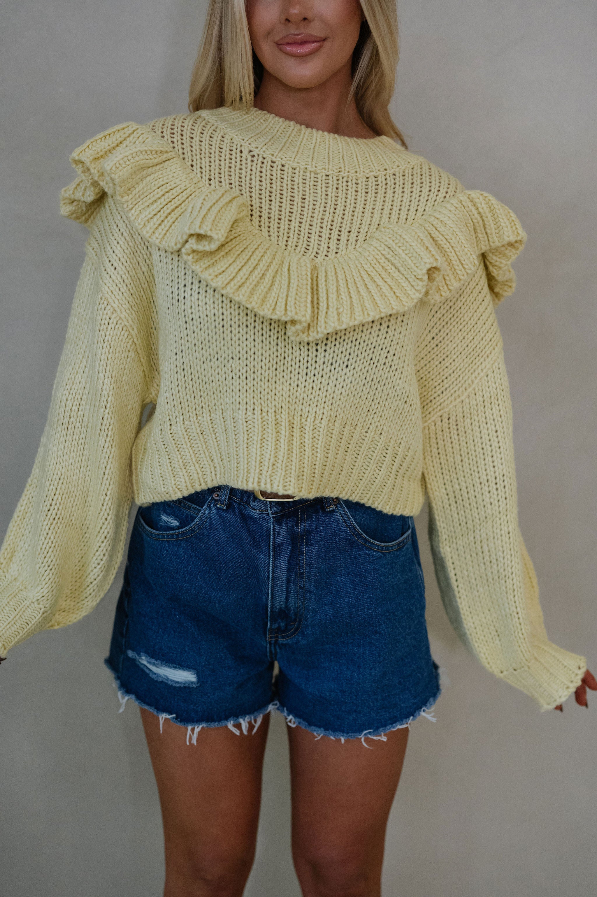 Vera Ruffle Sweater-Yellow