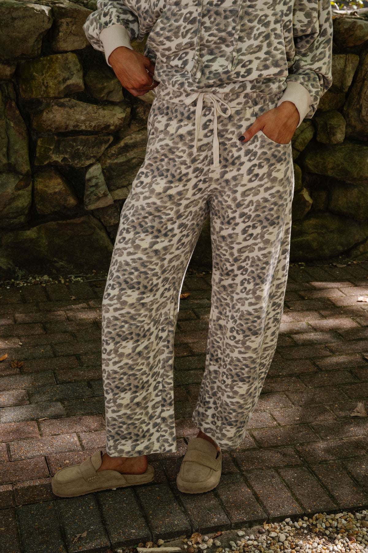 French Terry Animal Print Barrel Pants