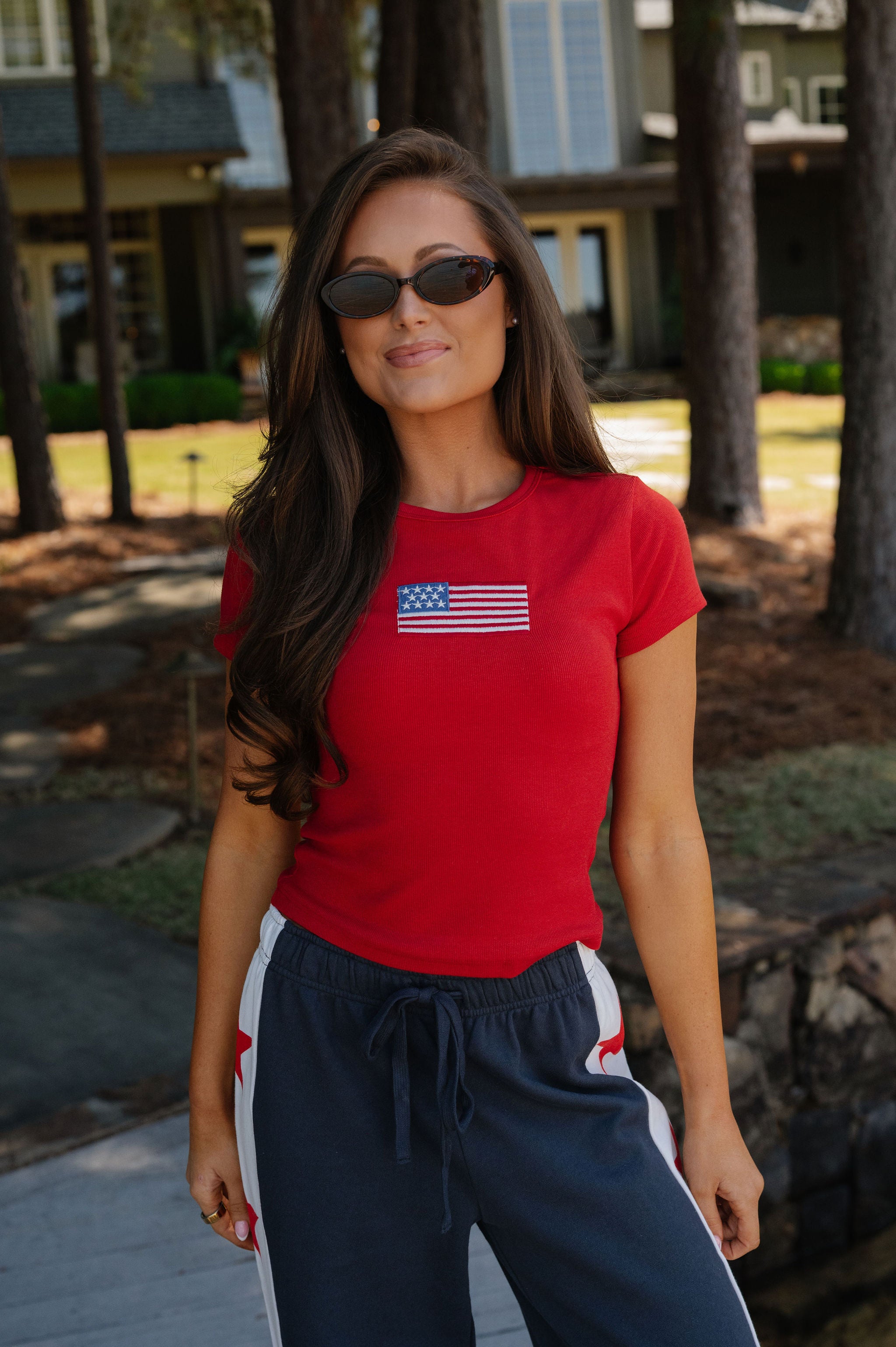 American Flag Short Sleeve T-Shirt-Red