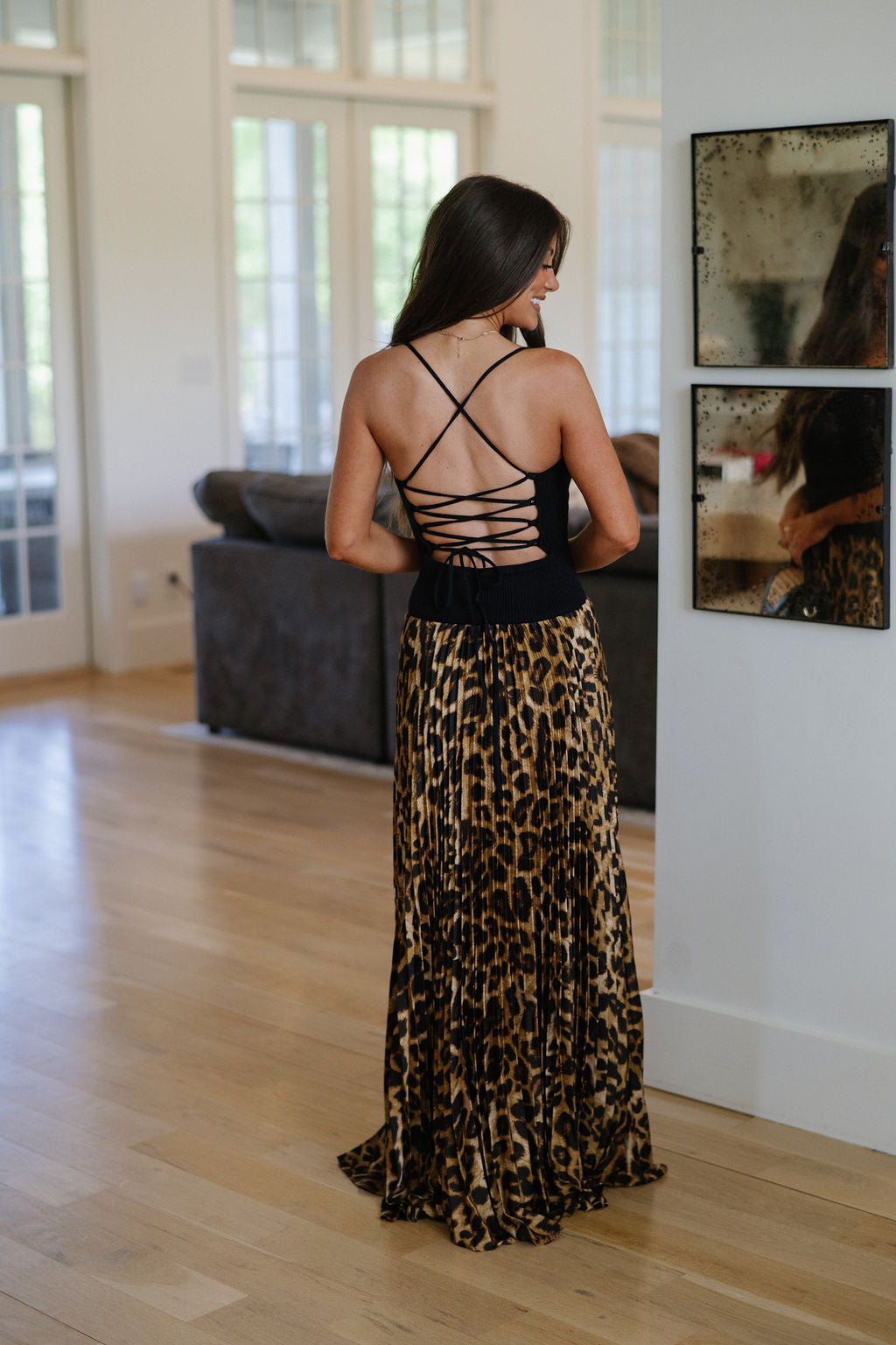 Open Back Leopard Maxi Dress