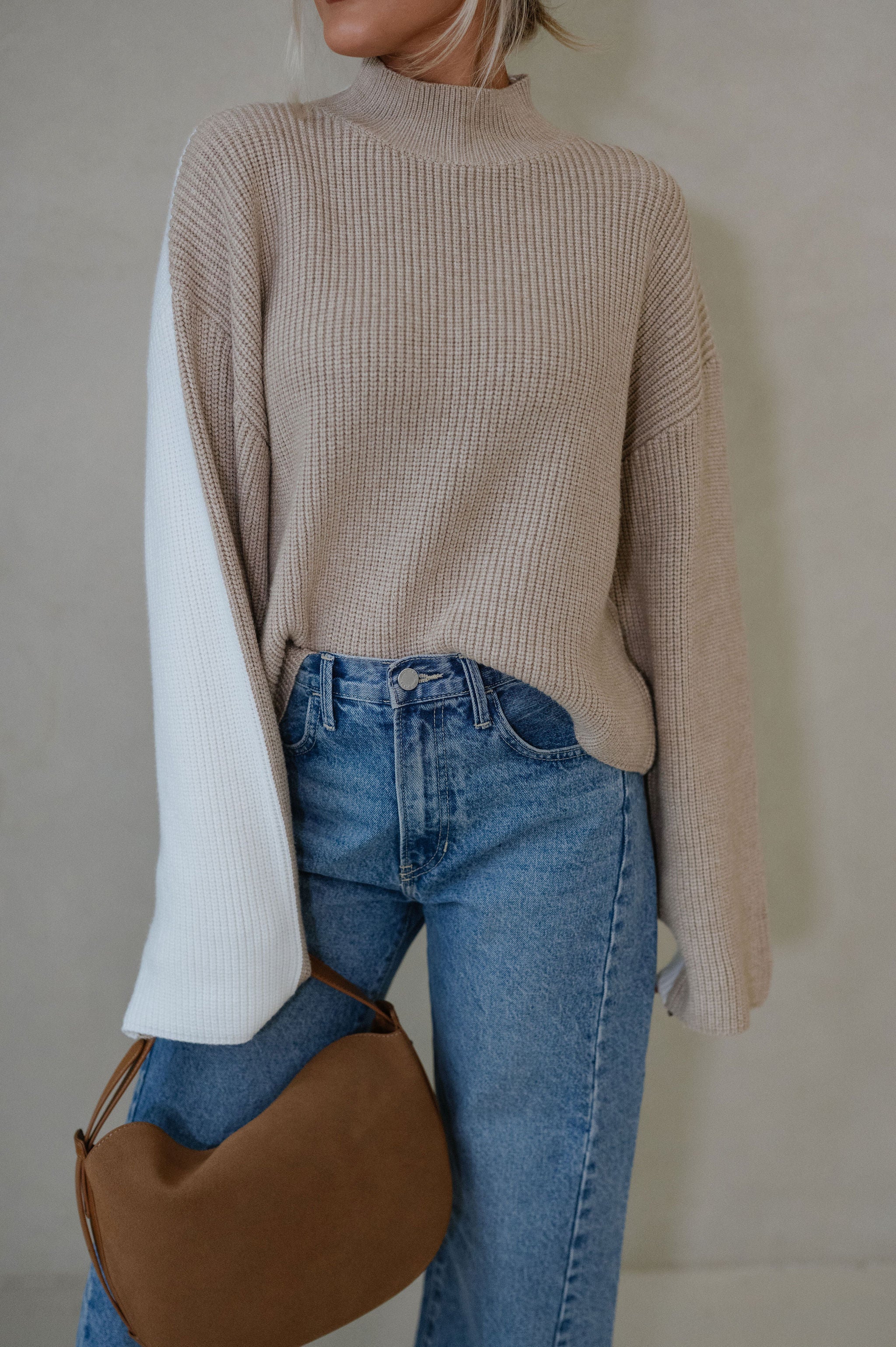 Bexley Two Tone Sweater-Taupe/Ivory