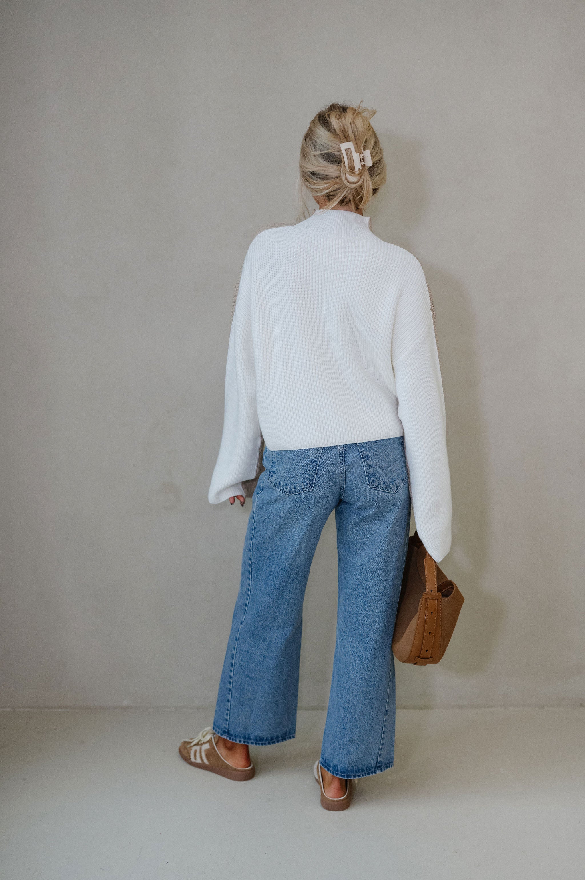 Bexley Two Tone Sweater-Taupe/Ivory