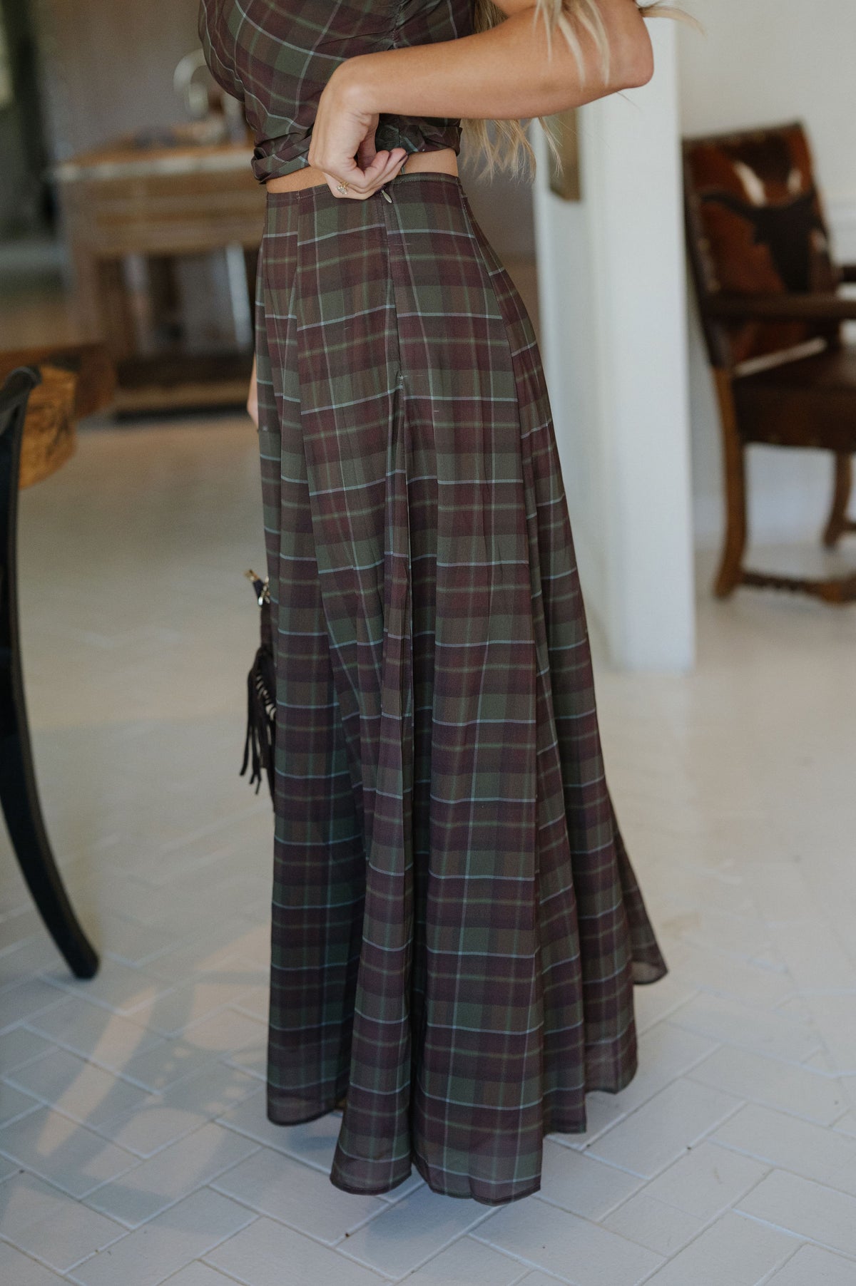 Autumn Plaid Skirt Set-Olive
