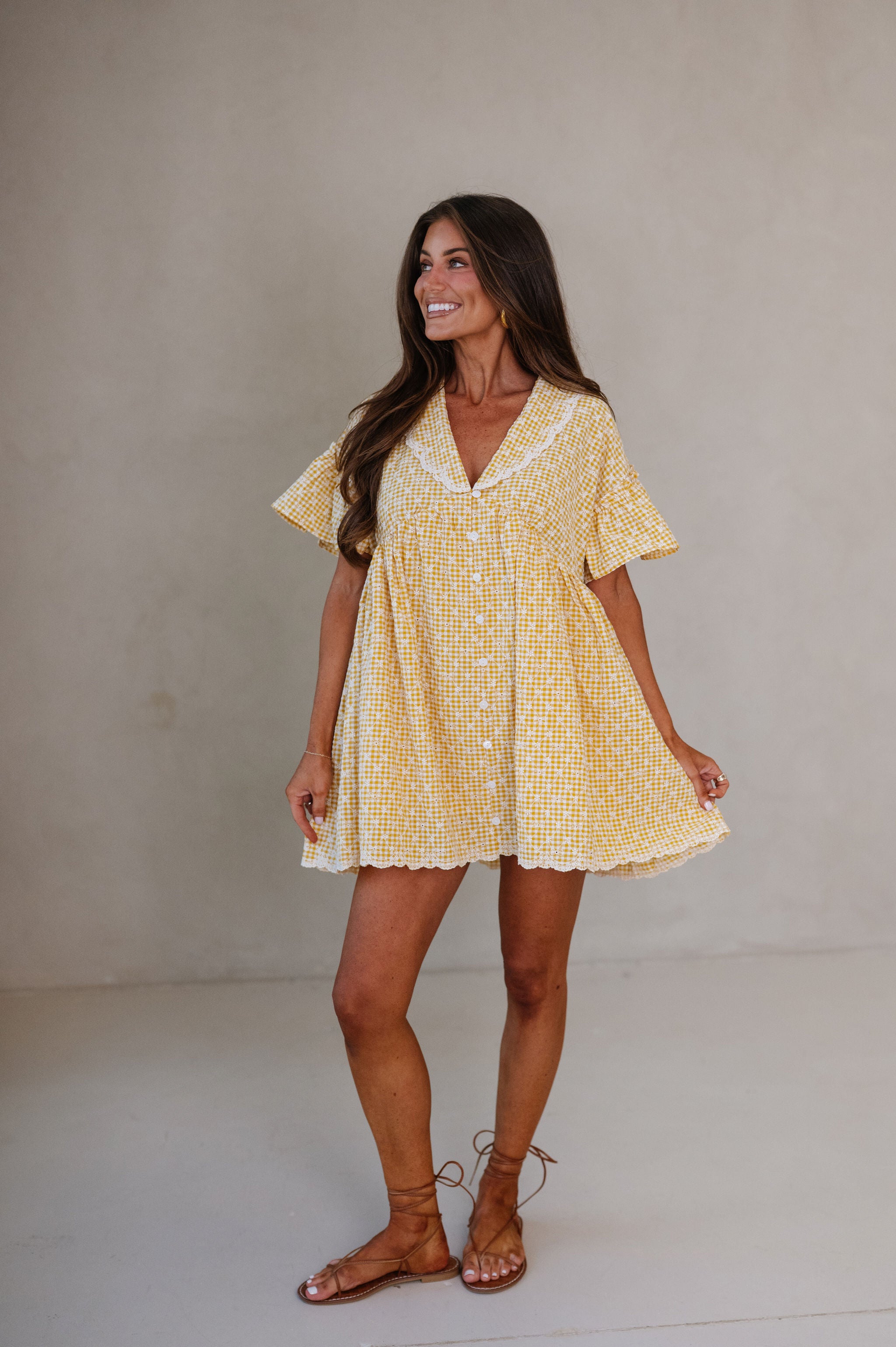 Gingham Embroidered Babydoll Dress