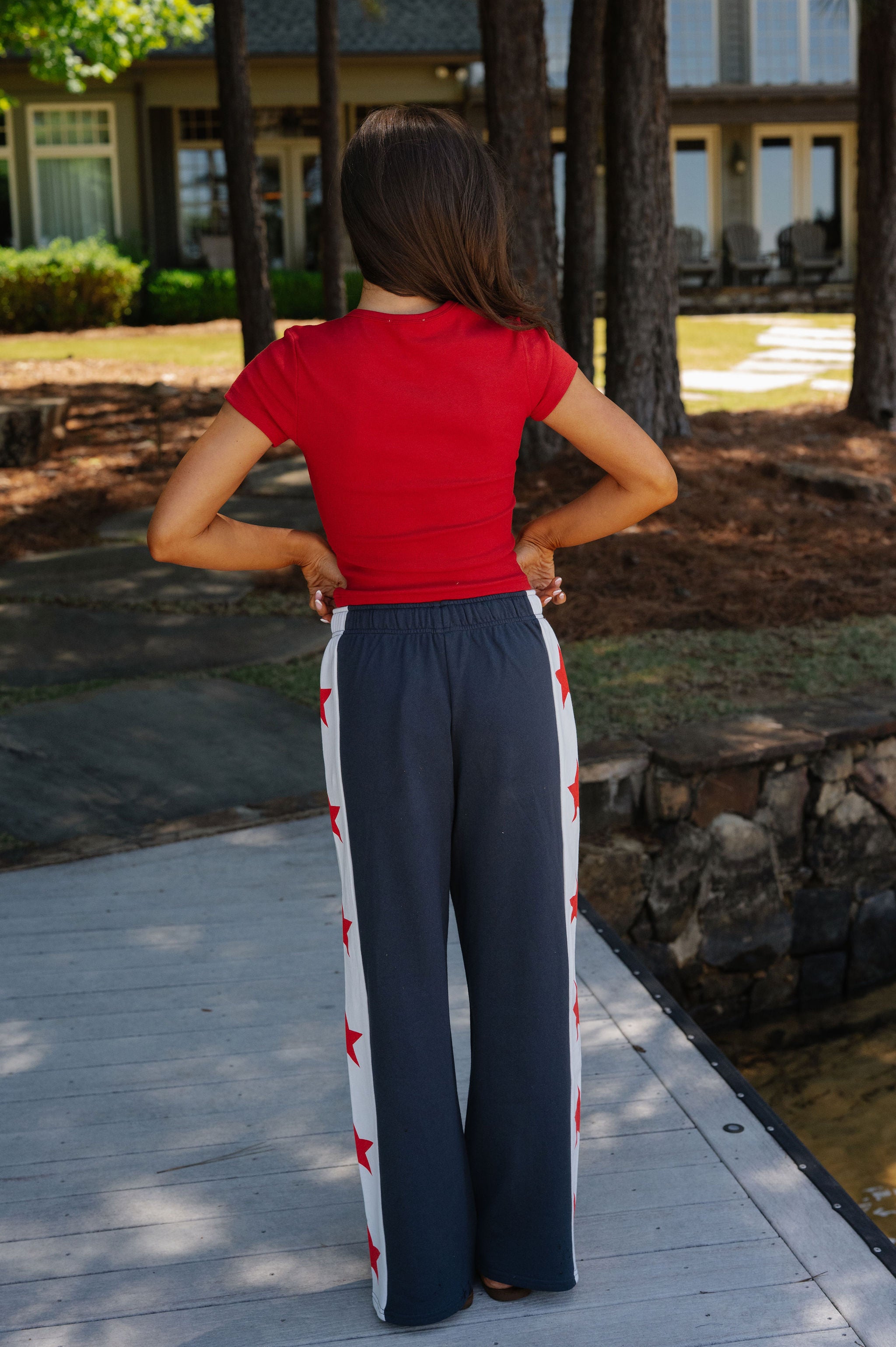 Stars Wide Leg Pants-White/Navy
