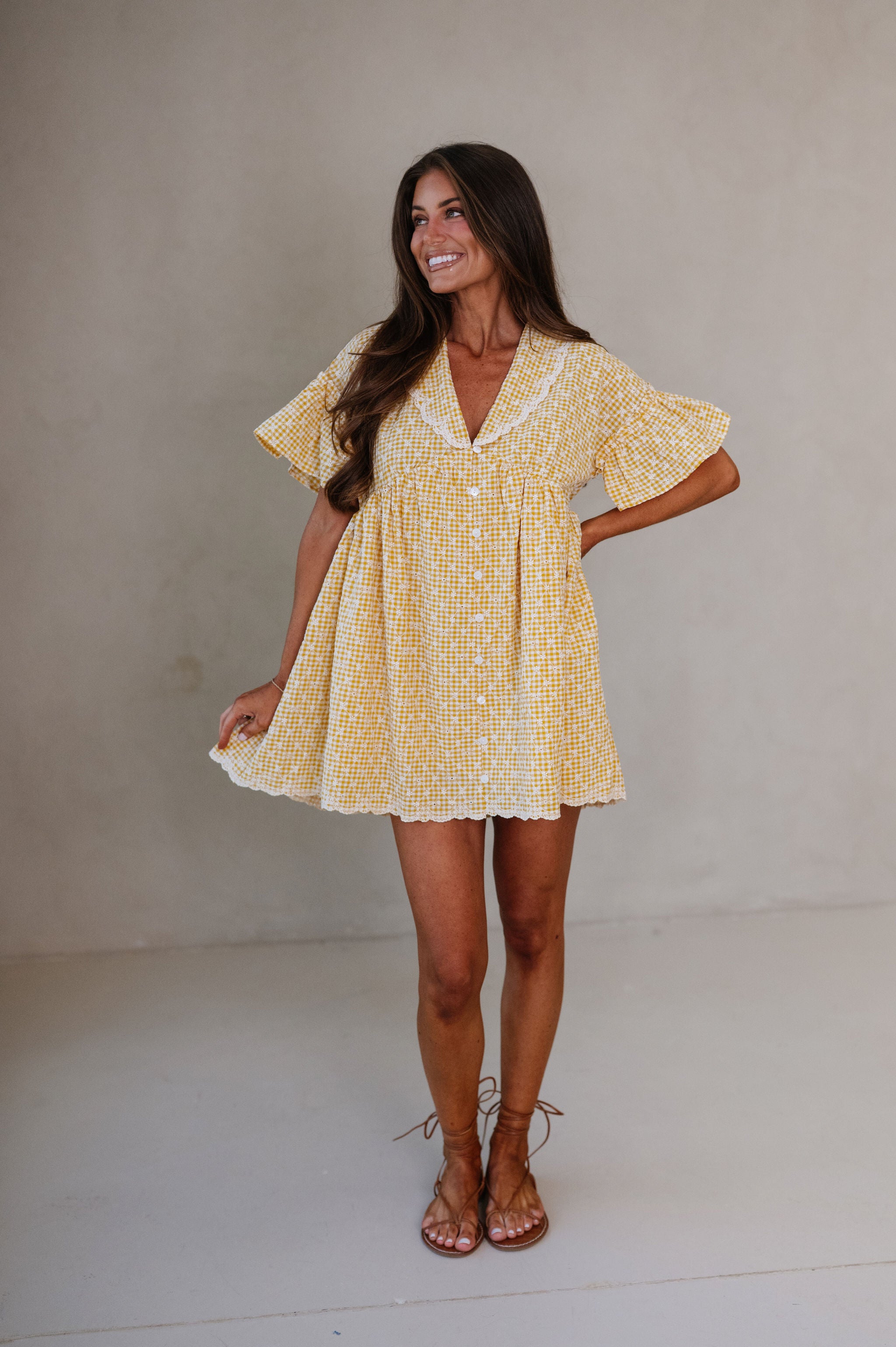 Gingham Embroidered Babydoll Dress