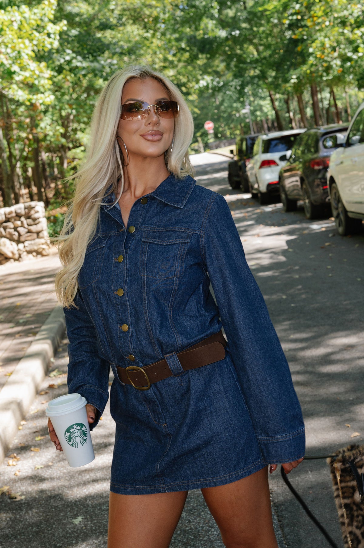 Grace Belted Denim Mini Dress-Indigo