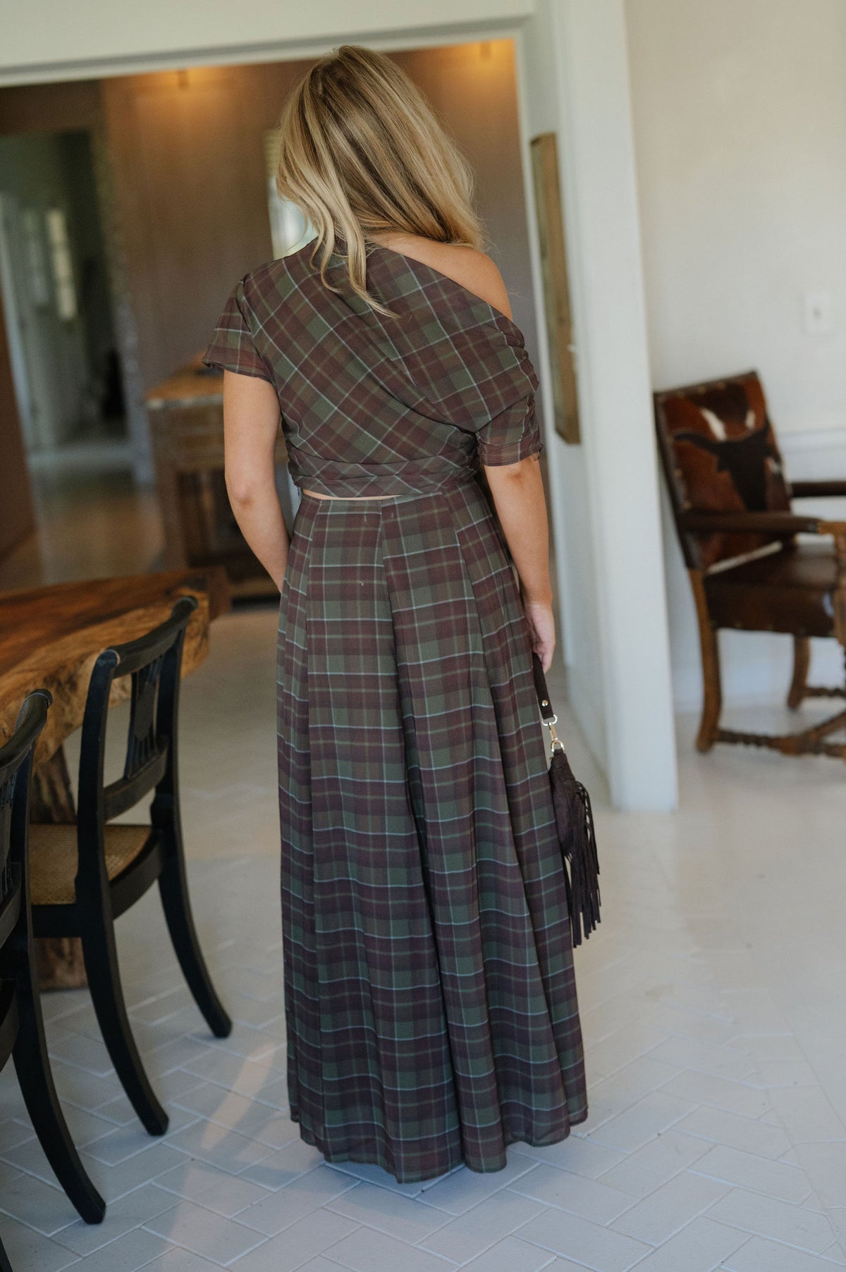 Autumn Plaid Skirt Set-Olive