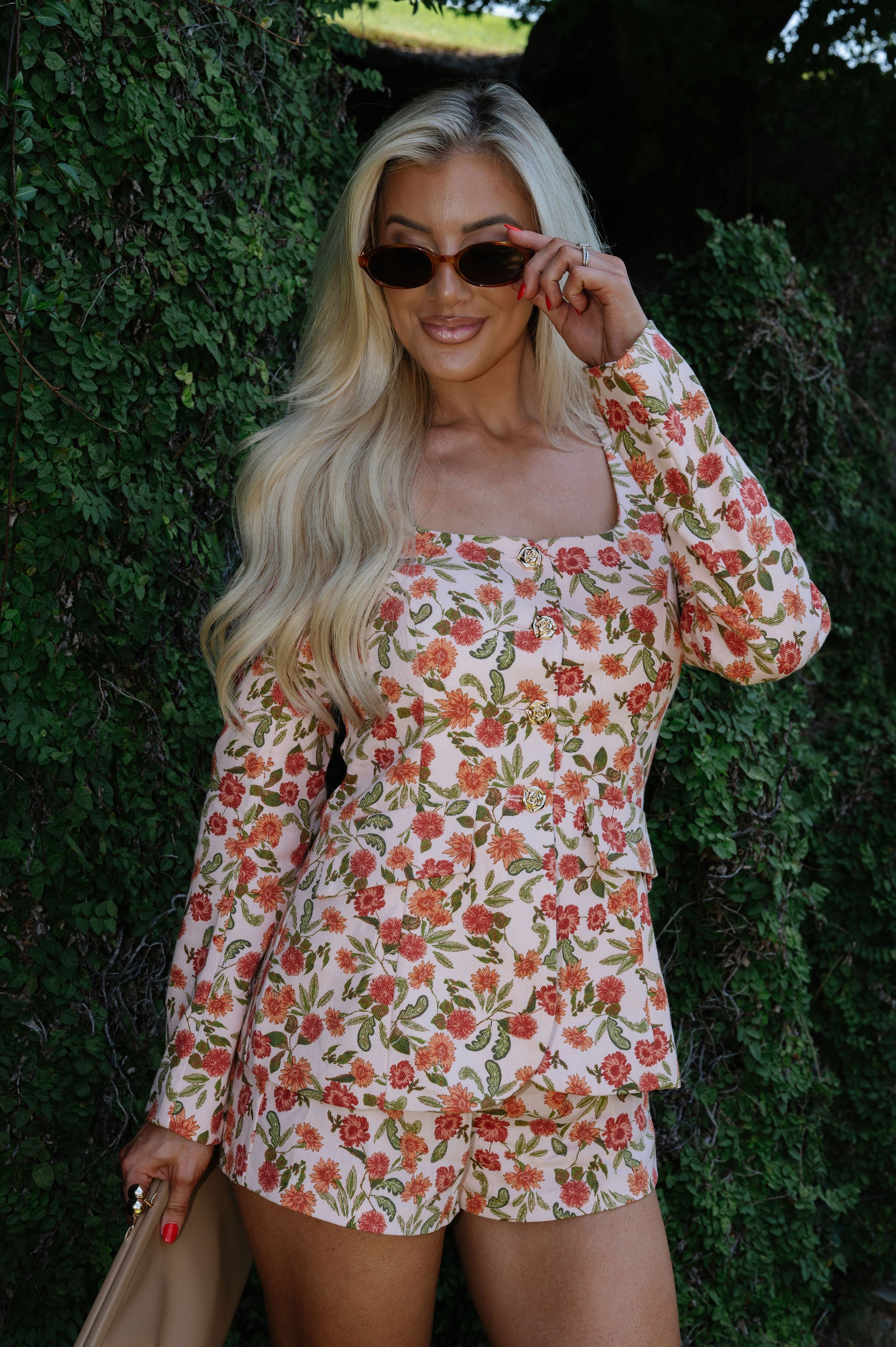 Jackie Floral Romper-Peach/Rust