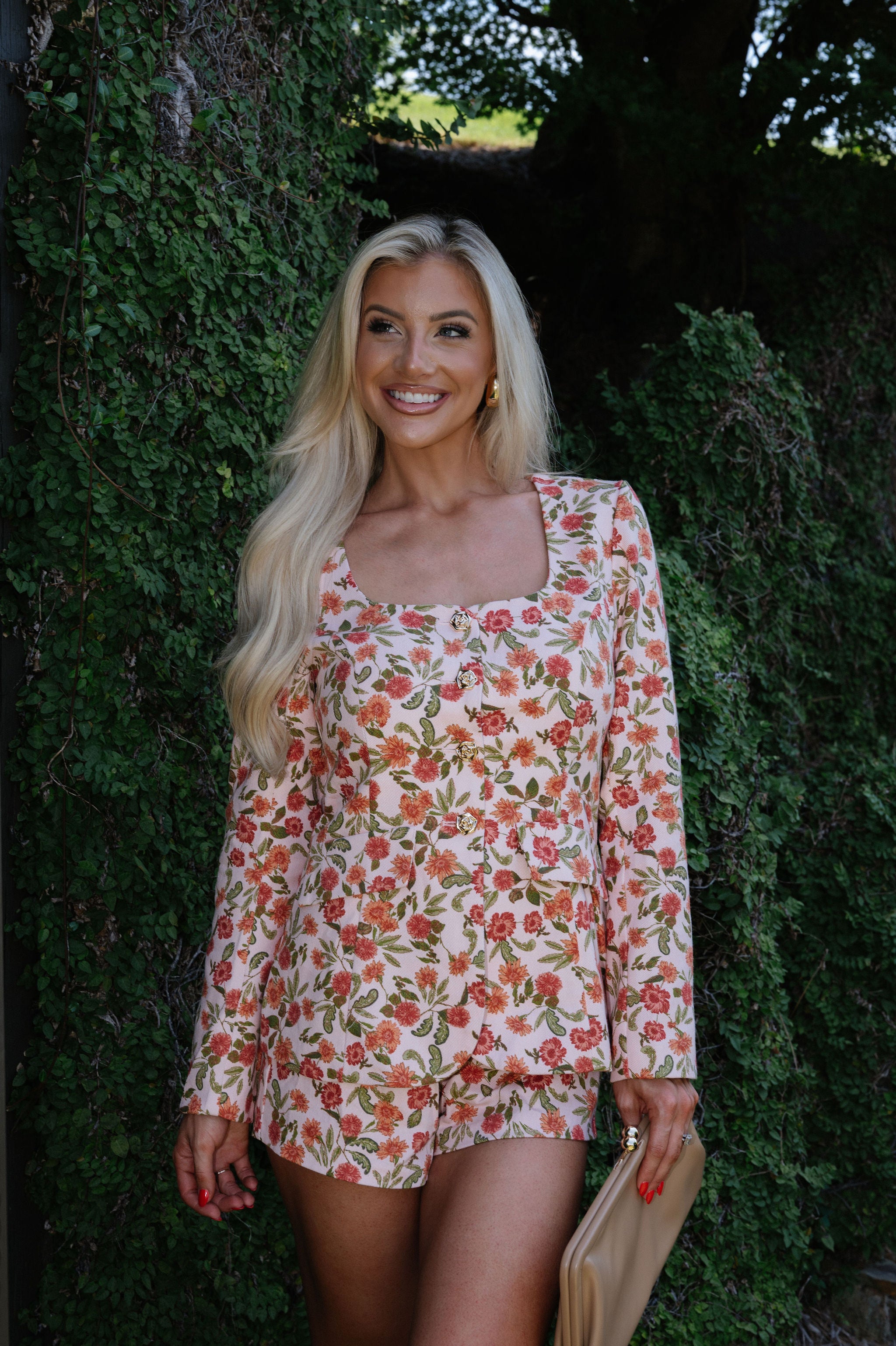 Jackie Floral Romper-Peach/Rust