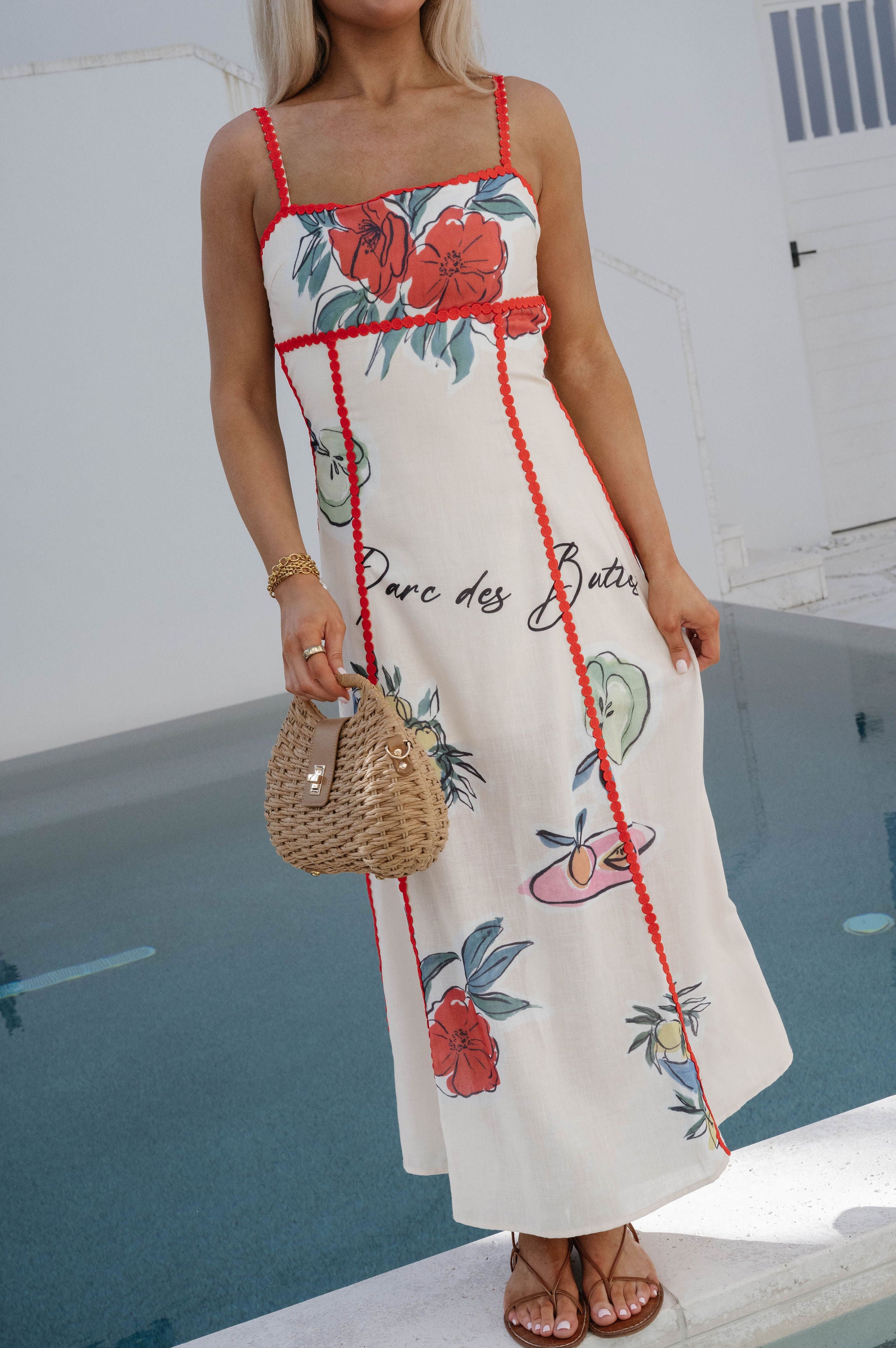 Romie Linen Trim Maxi Dress-Natural