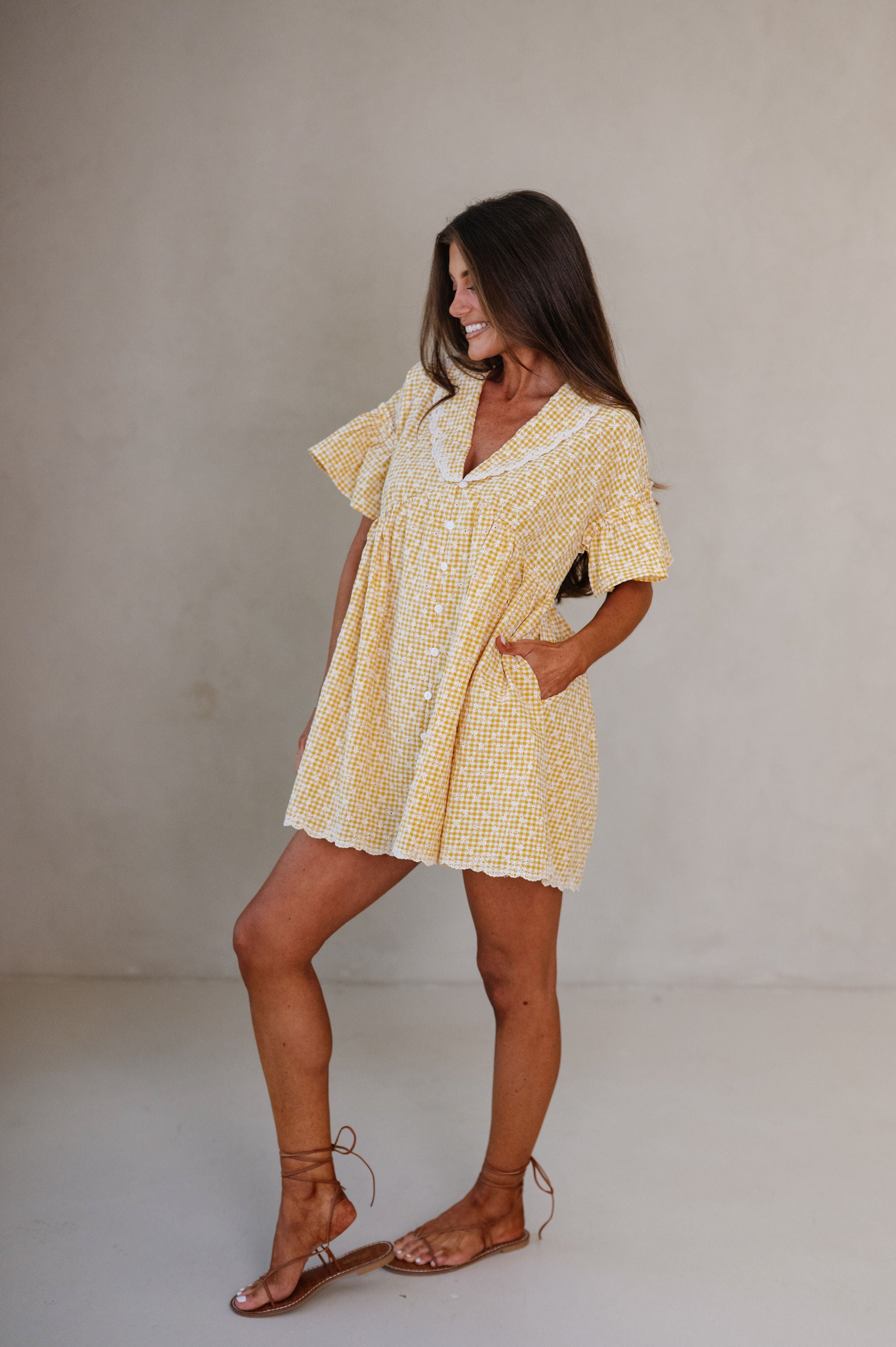 Gingham Embroidered Babydoll Dress