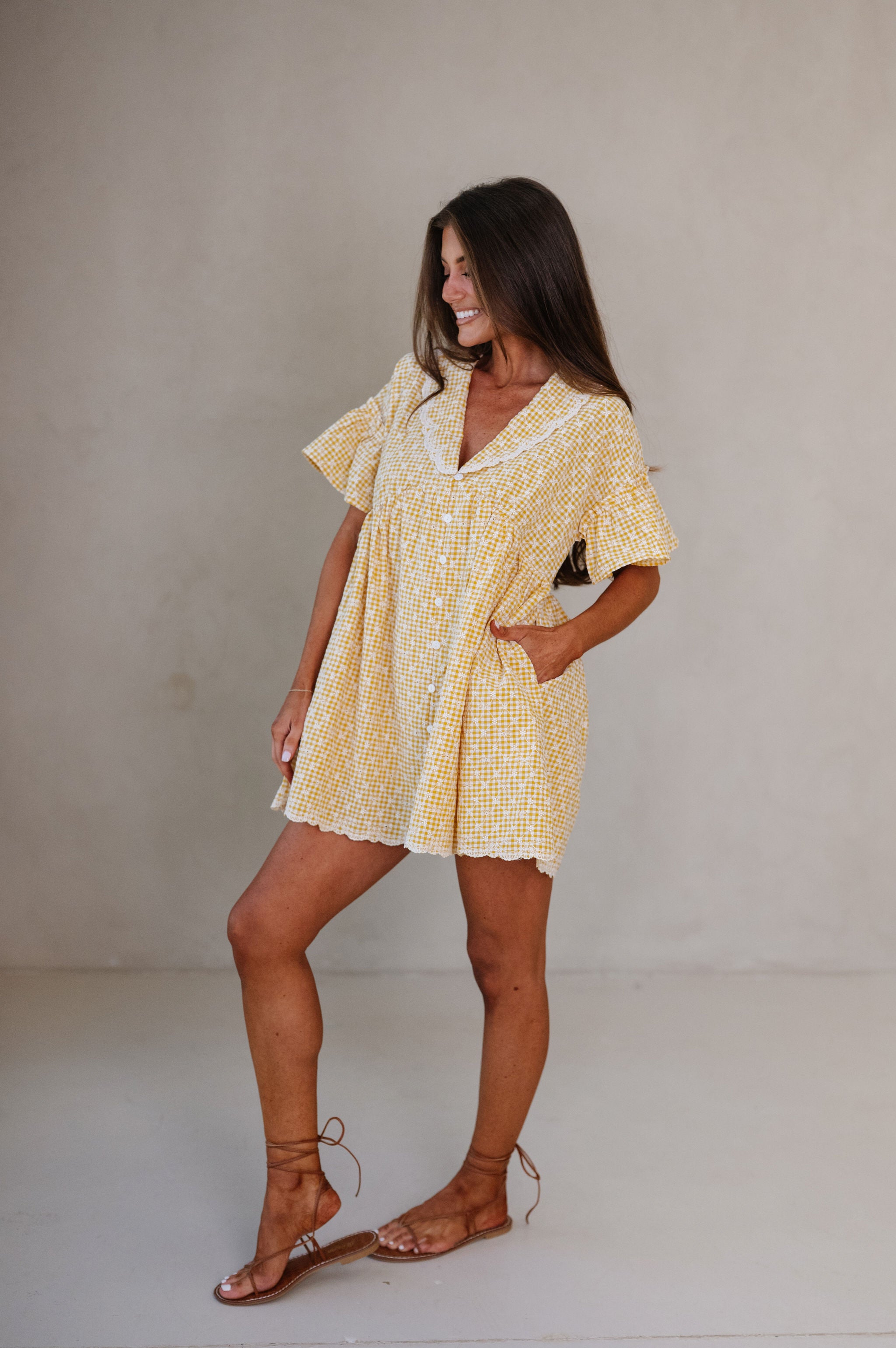 Gingham Embroidered Babydoll Dress