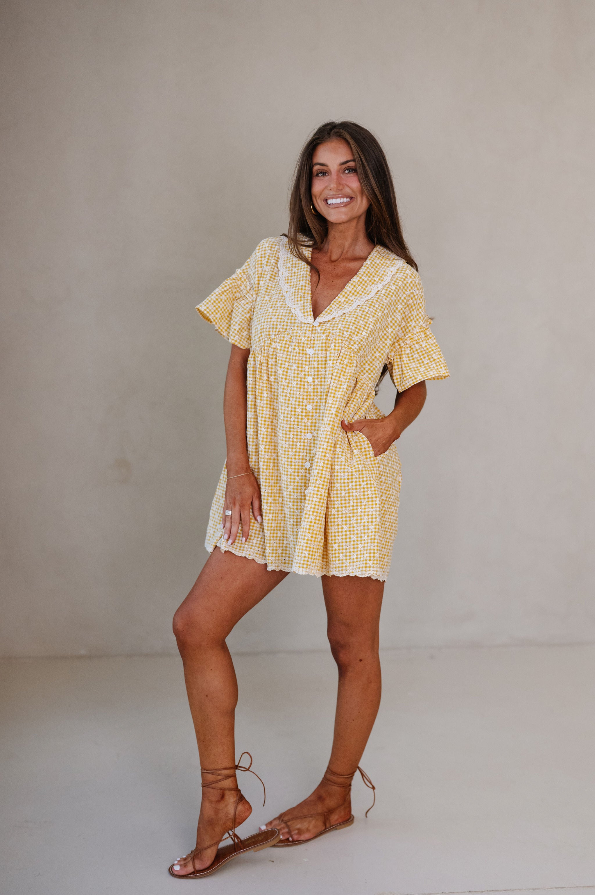 Gingham Embroidered Babydoll Dress
