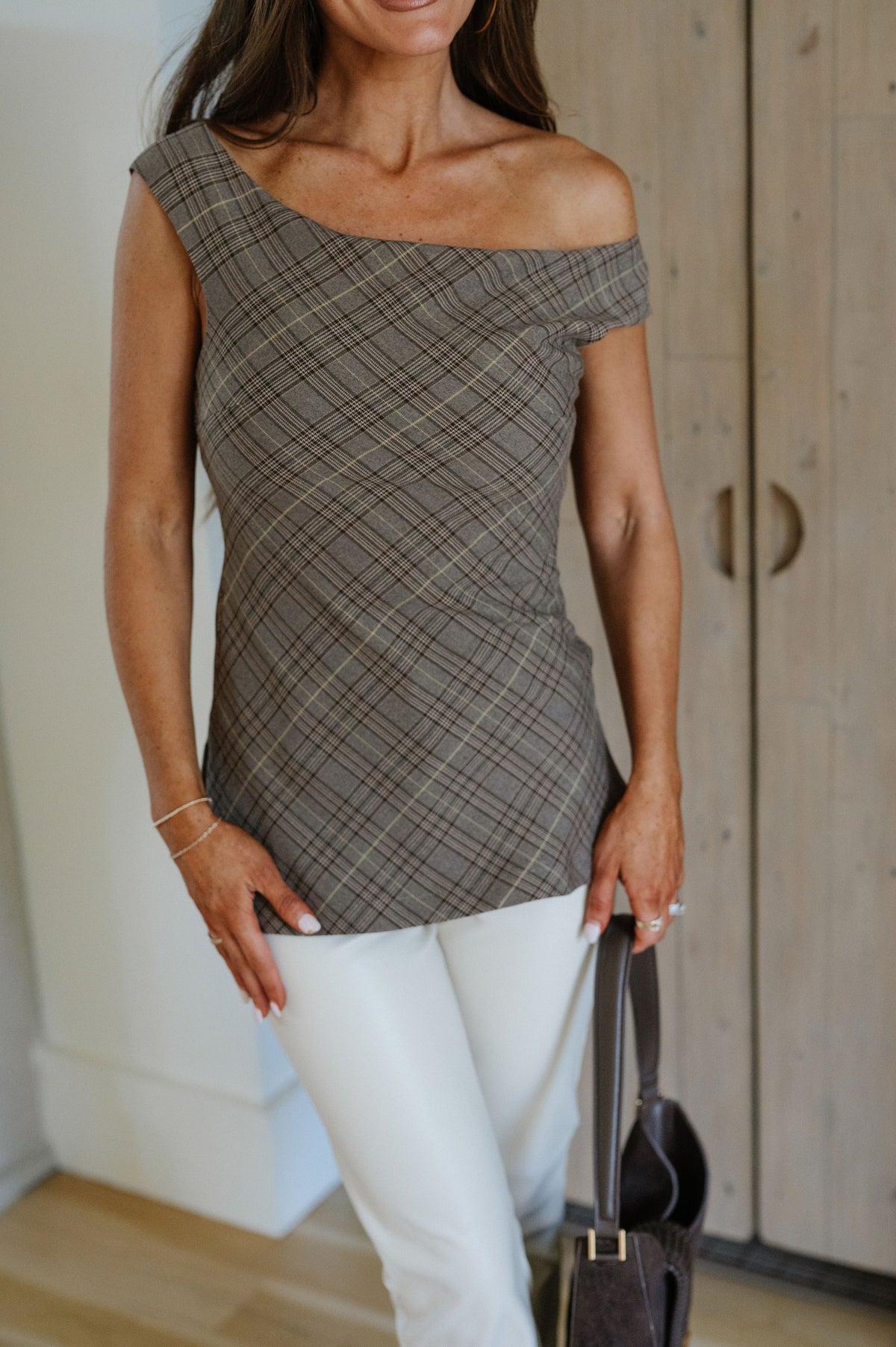 Maci Plaid Top-Brown/Taupe