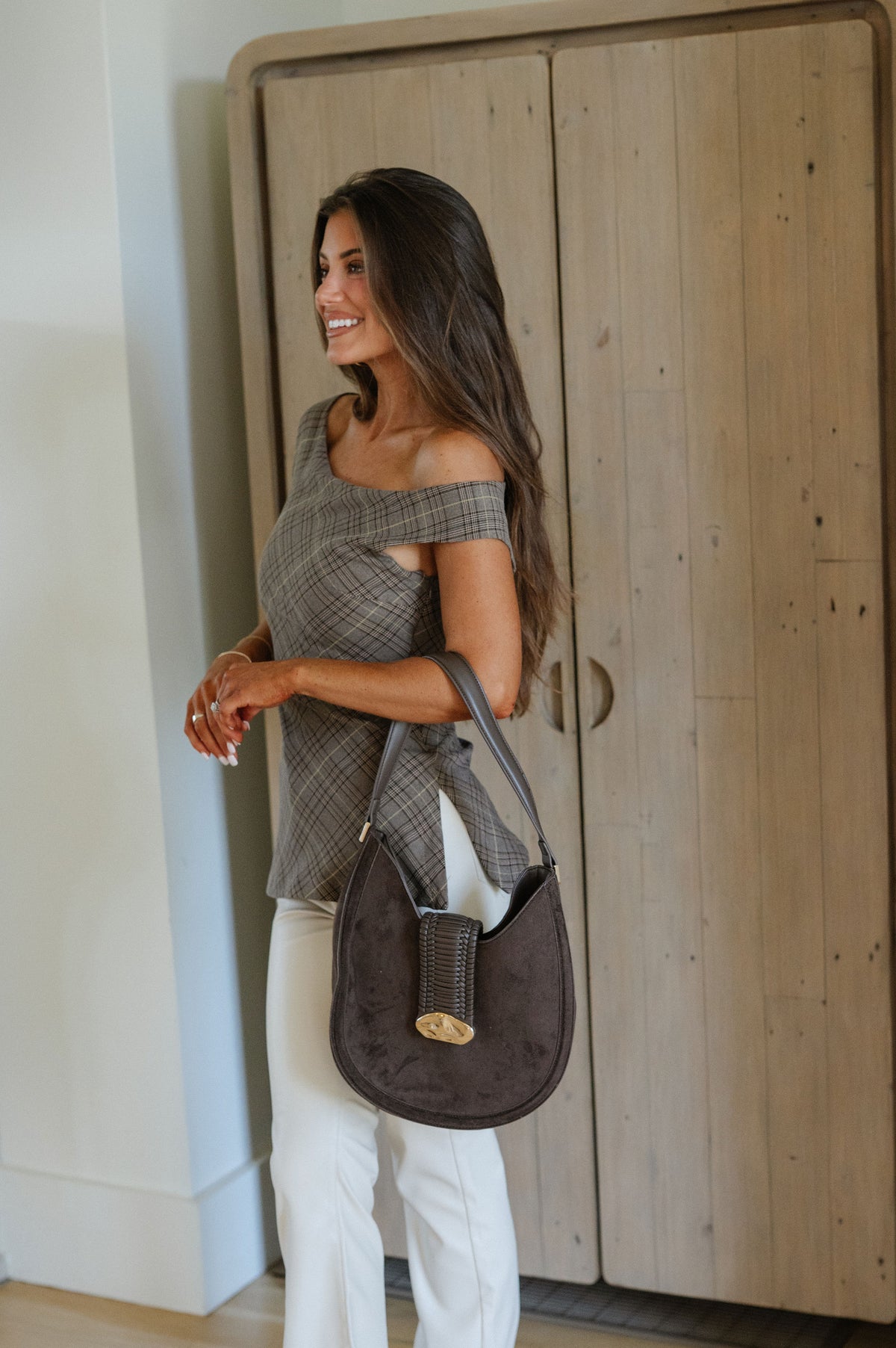 Maci Plaid Top-Brown/Taupe
