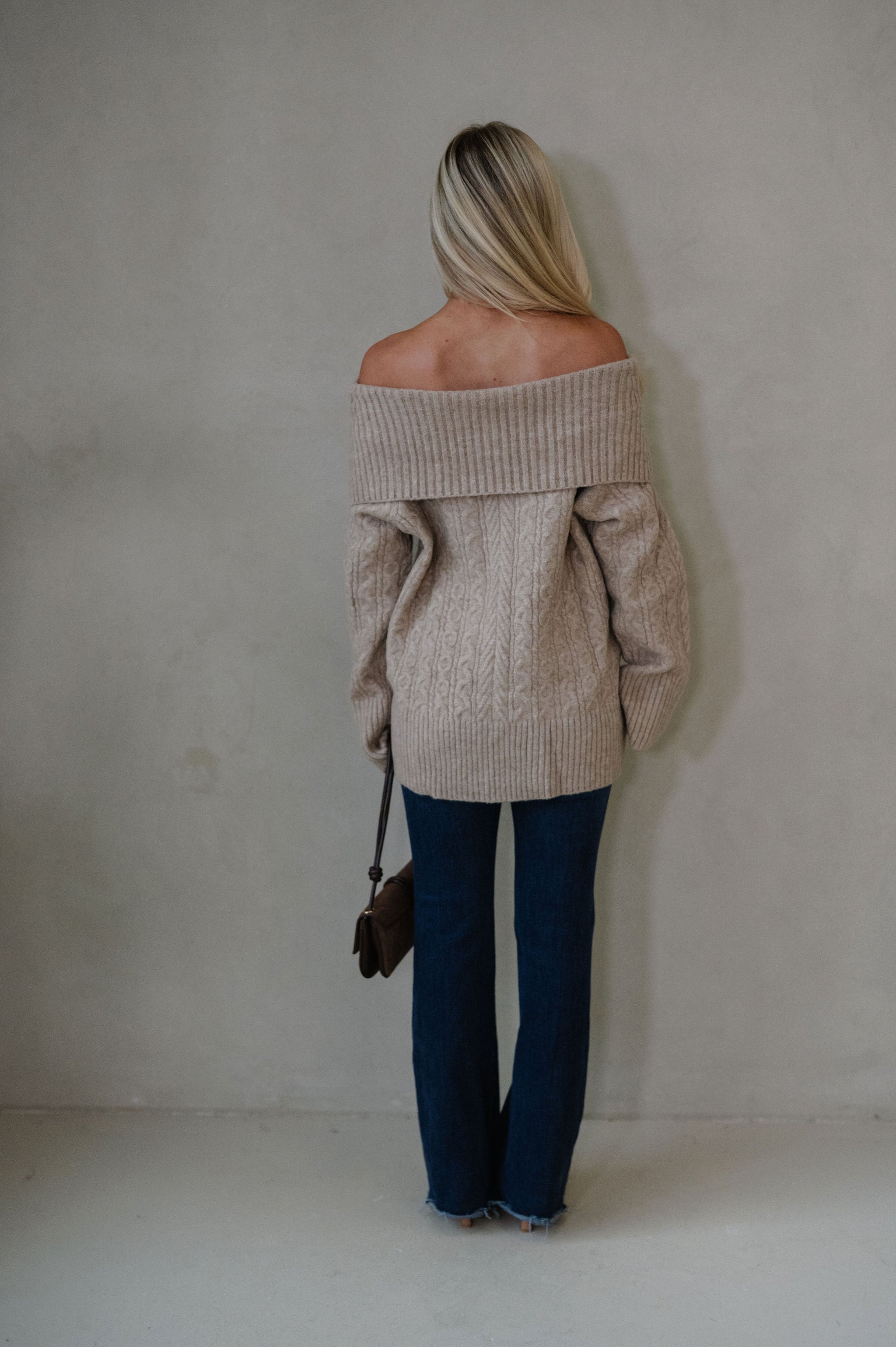 Vivian OTS Cable Sweater-Tan