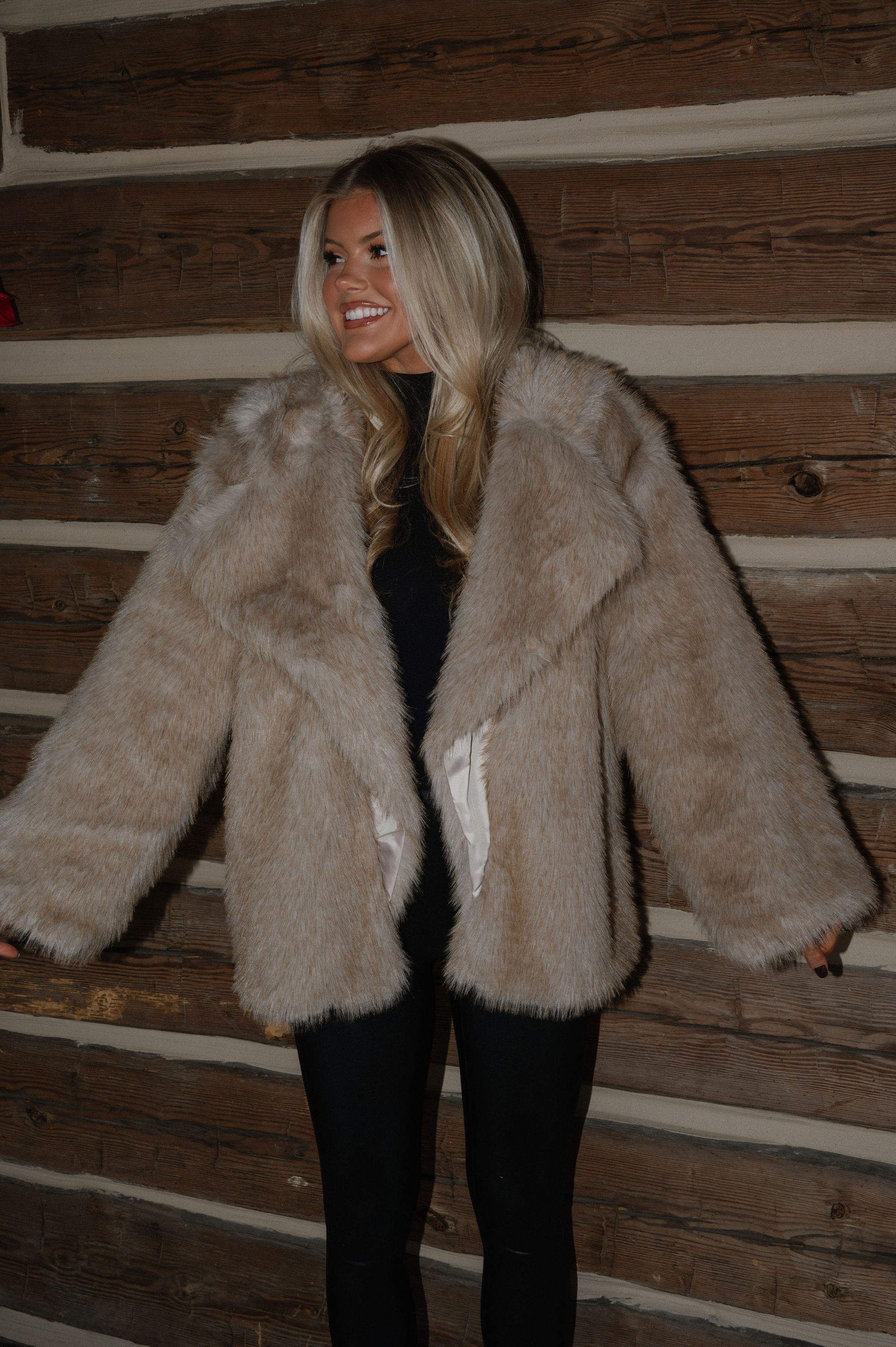 Juliana Faux Fur Coat-Oatmeal