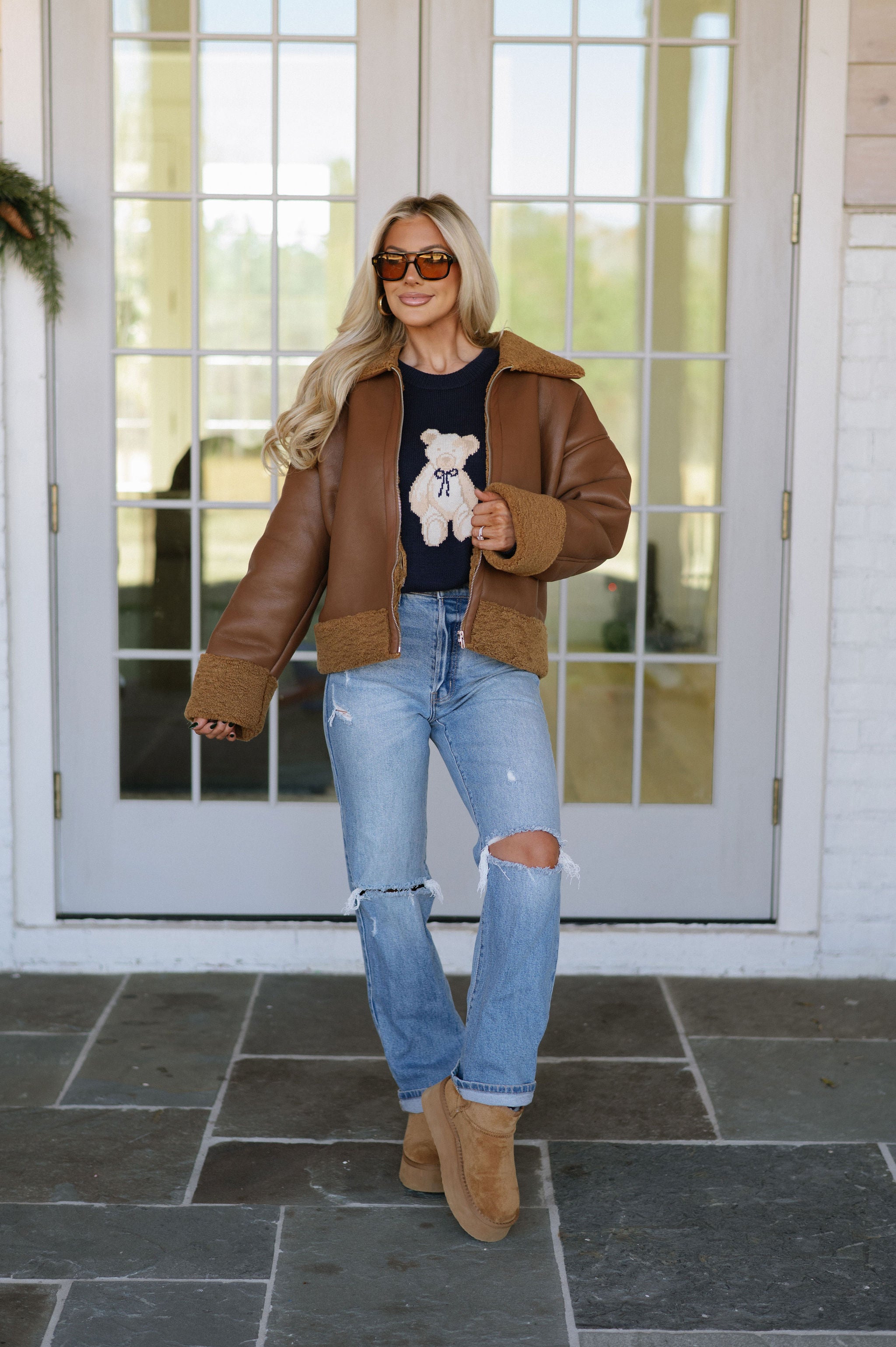 Doorbuster! Mabry Faux Leather Jacket-Brown