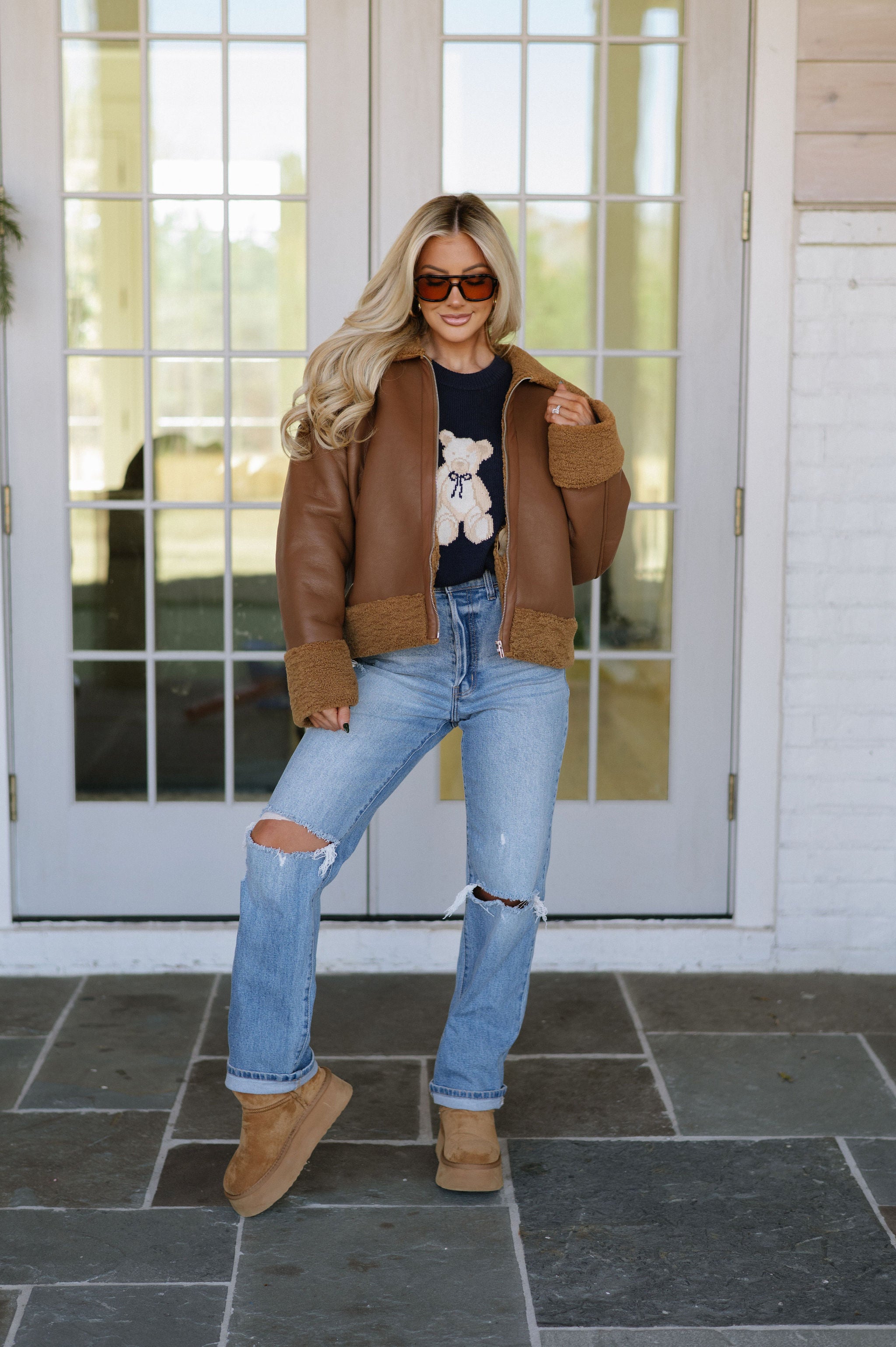 Doorbuster! Mabry Faux Leather Jacket-Brown