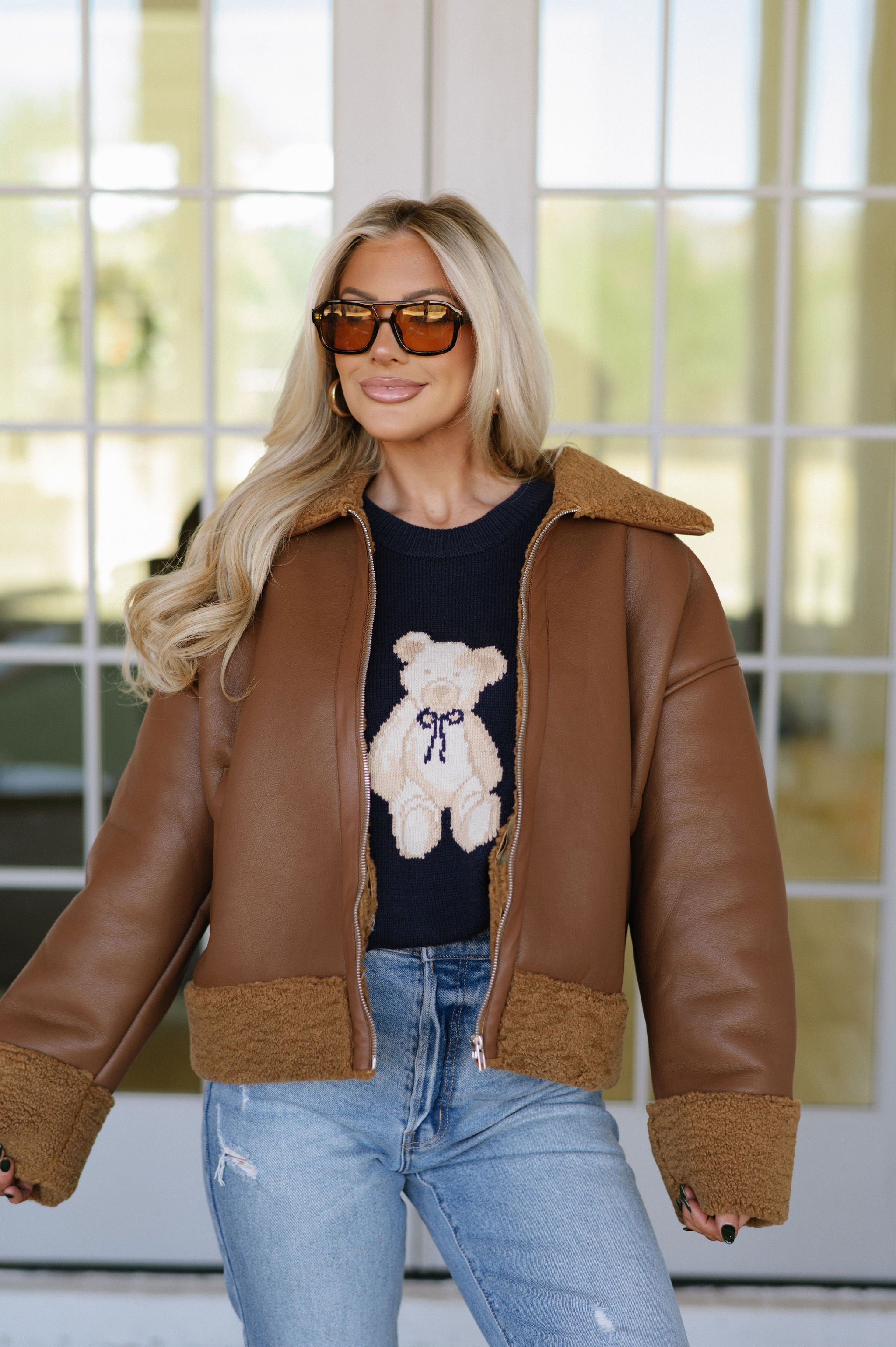 Doorbuster! Mabry Faux Leather Jacket-Brown