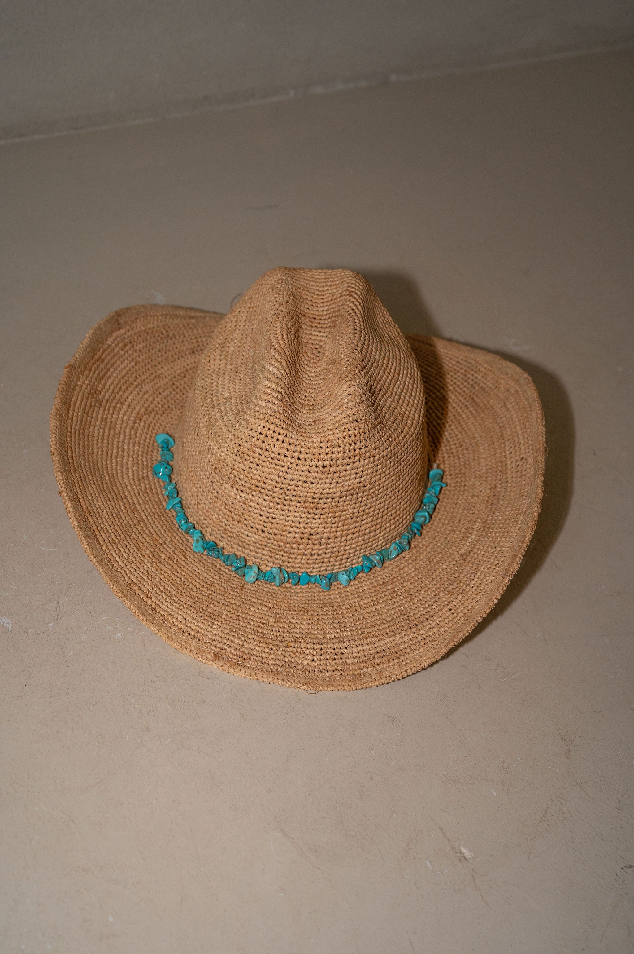 Raffia Turquoise Band Cowboy Hat