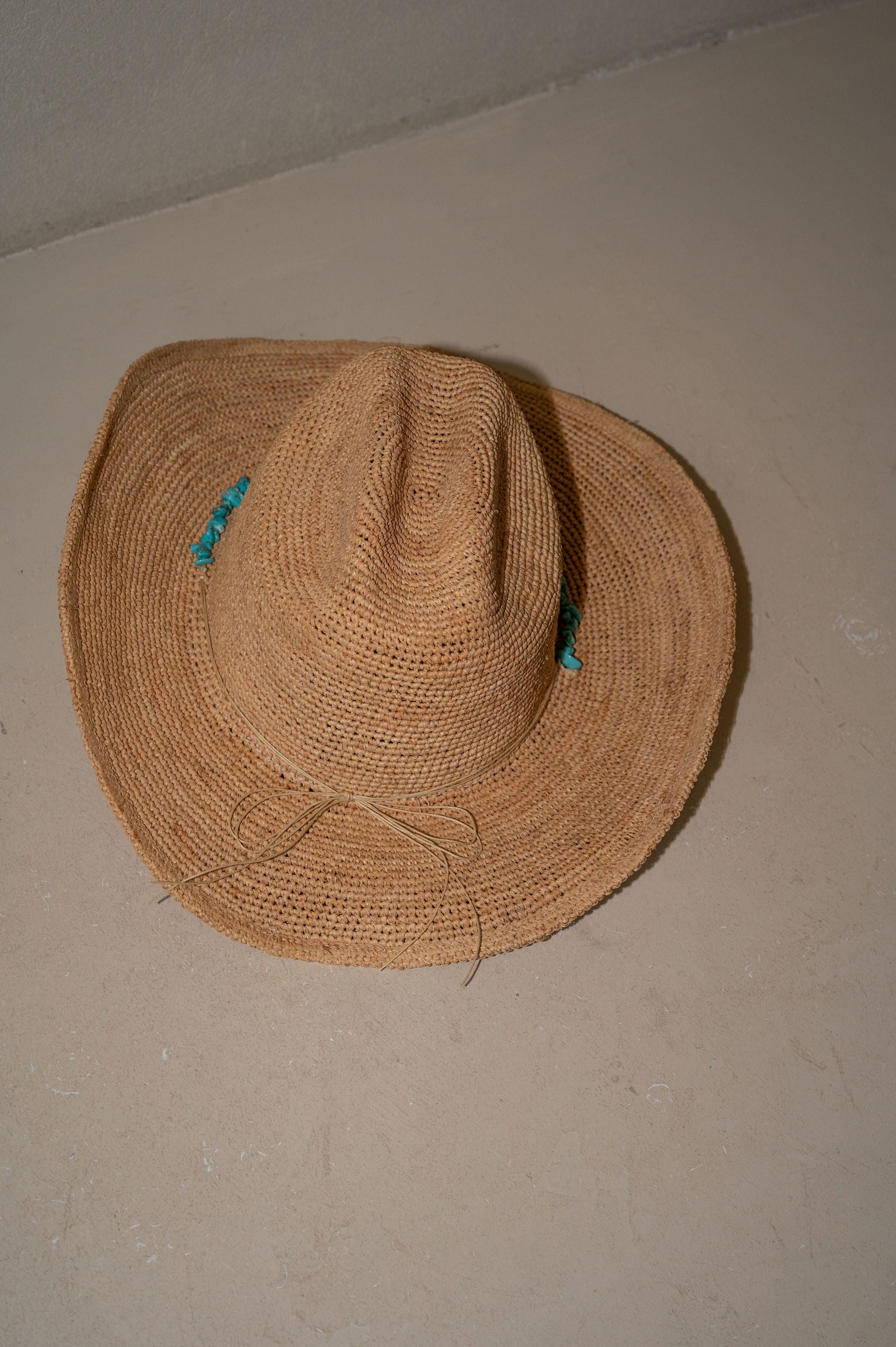 Raffia Turquoise Band Cowboy Hat