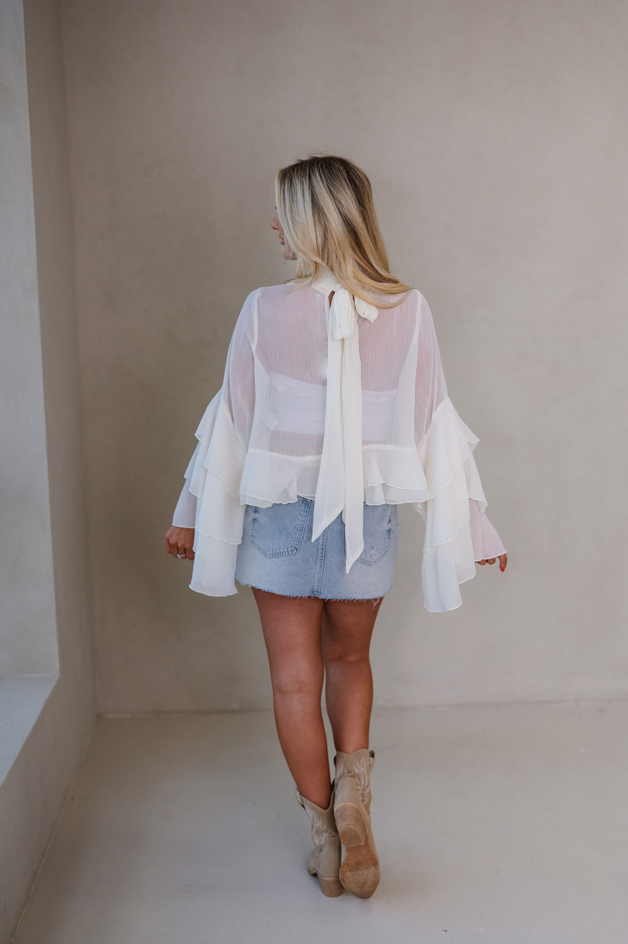 Monroe Bell Sleeve Top-Cream