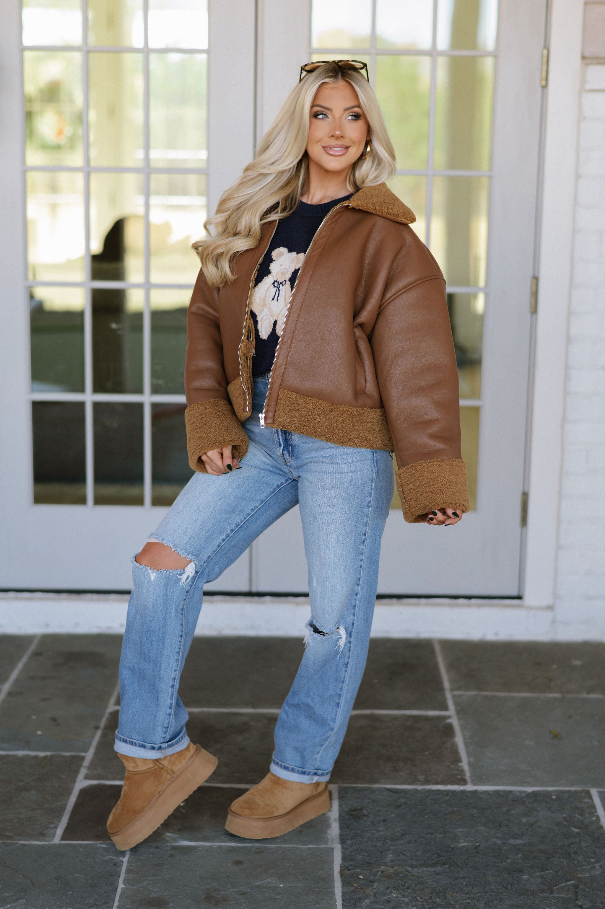 Doorbuster! Mabry Faux Leather Jacket-Brown