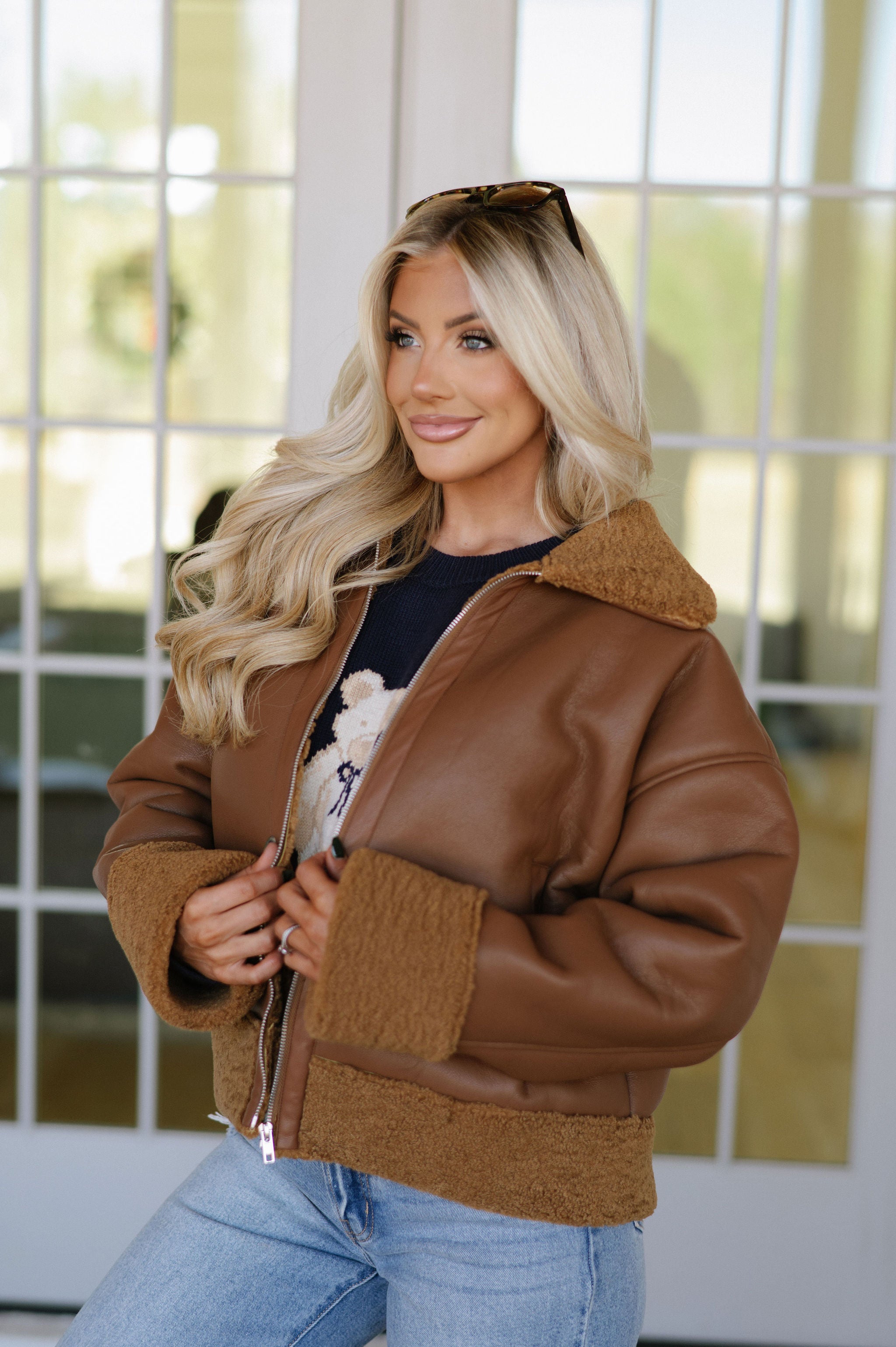 Doorbuster! Mabry Faux Leather Jacket-Brown