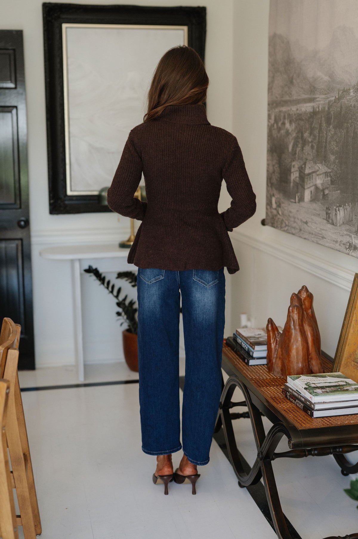Lyla Peplum Cardigan-Brown