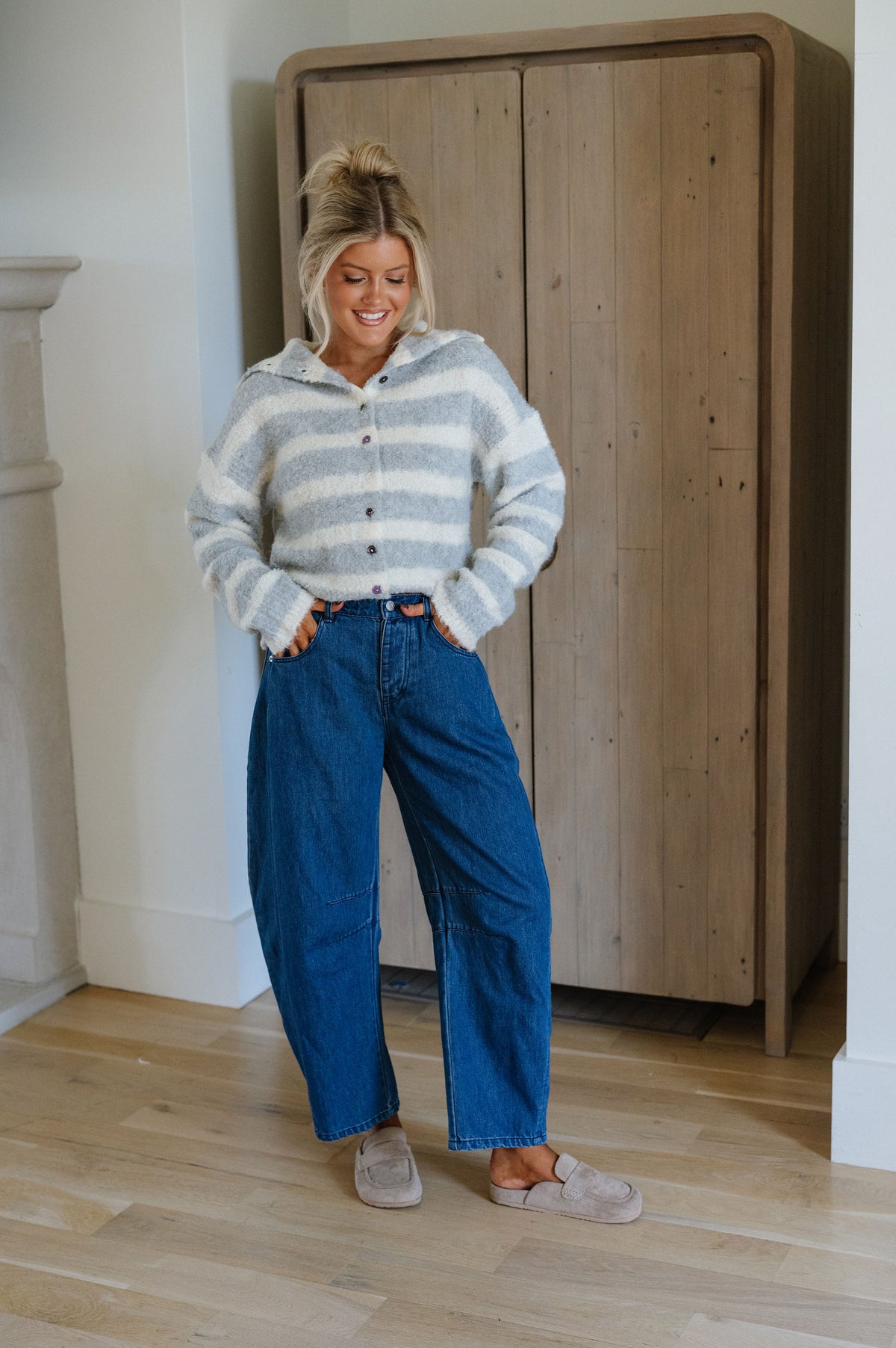 Mason Striped Sweater-Grey/Cream